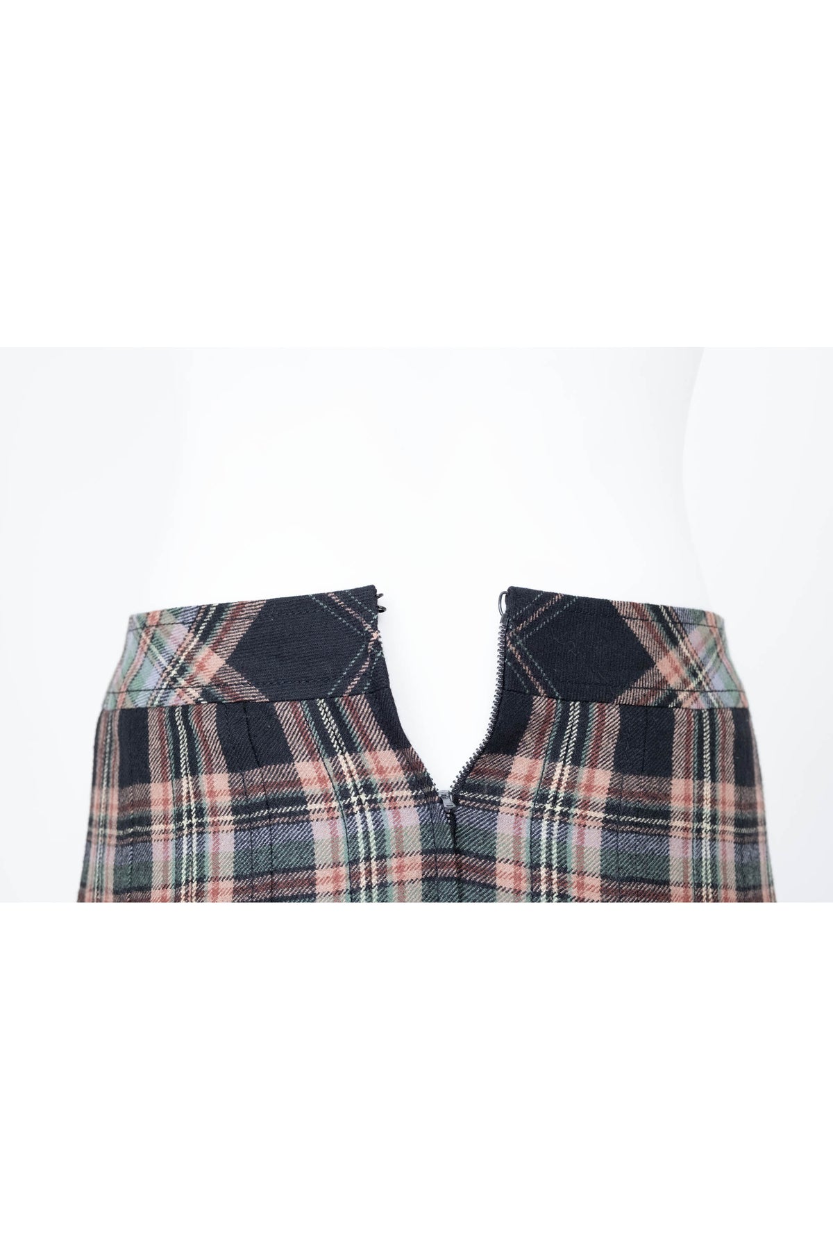 Celine Triomphe Green Tan Black Wool Plaid Kilt Skirt Vtg 1980s Size 44/8