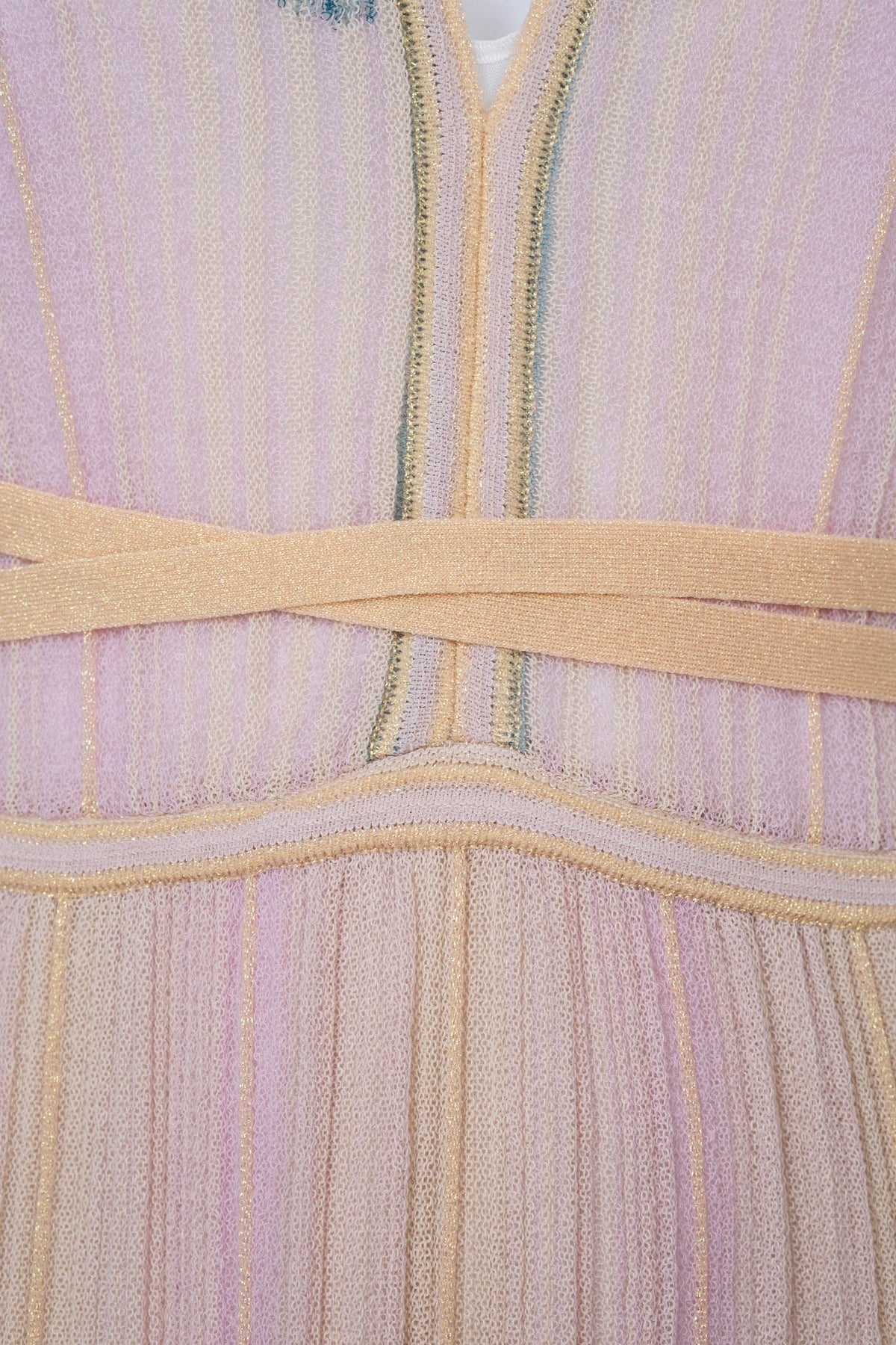 Missoni M Pastel Green and Pink Gold Stripe Knit Sleeveless Maxi Dress Size 40/4
