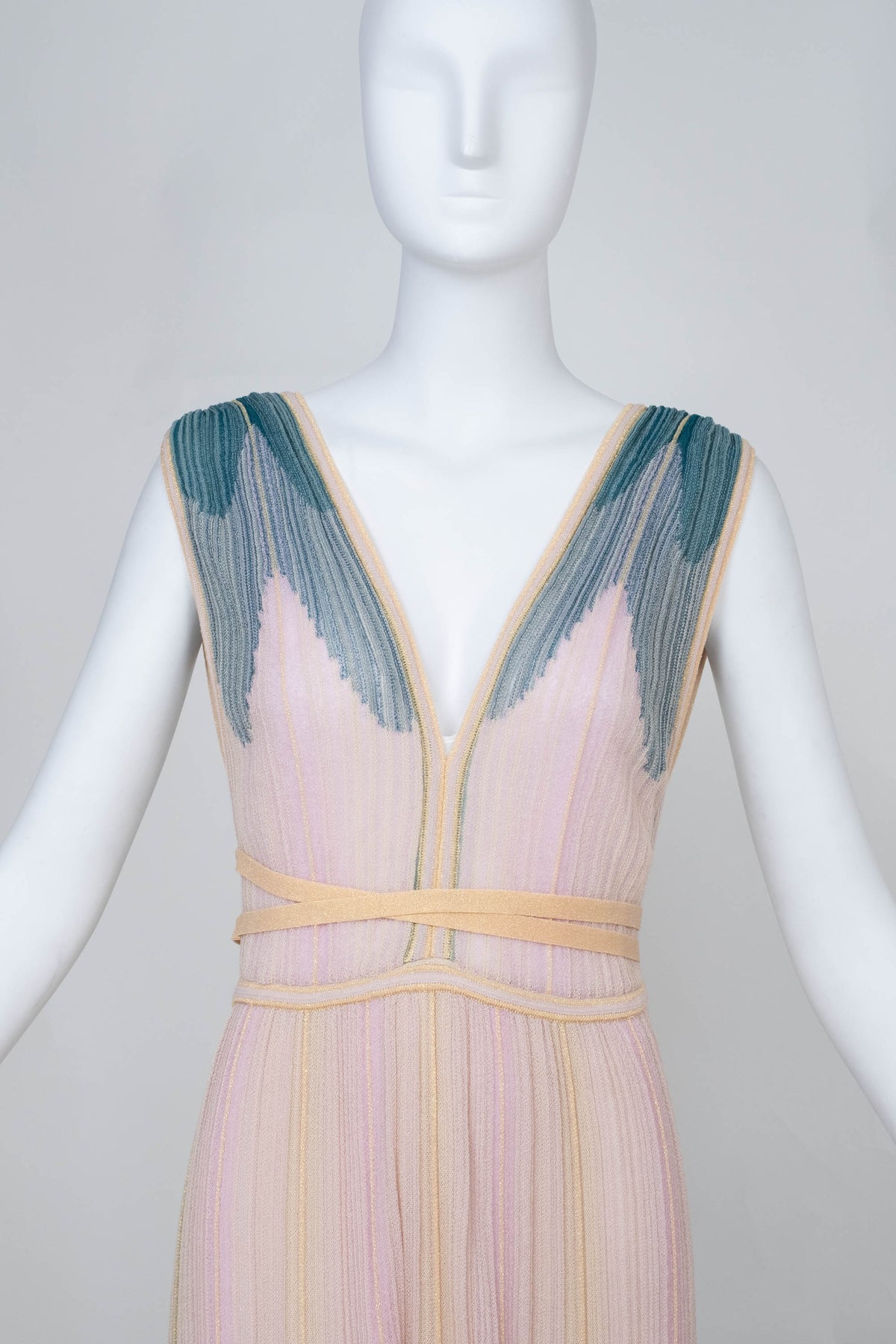 Missoni M Pastel Green and Pink Gold Stripe Knit Sleeveless Maxi Dress Size 40/4