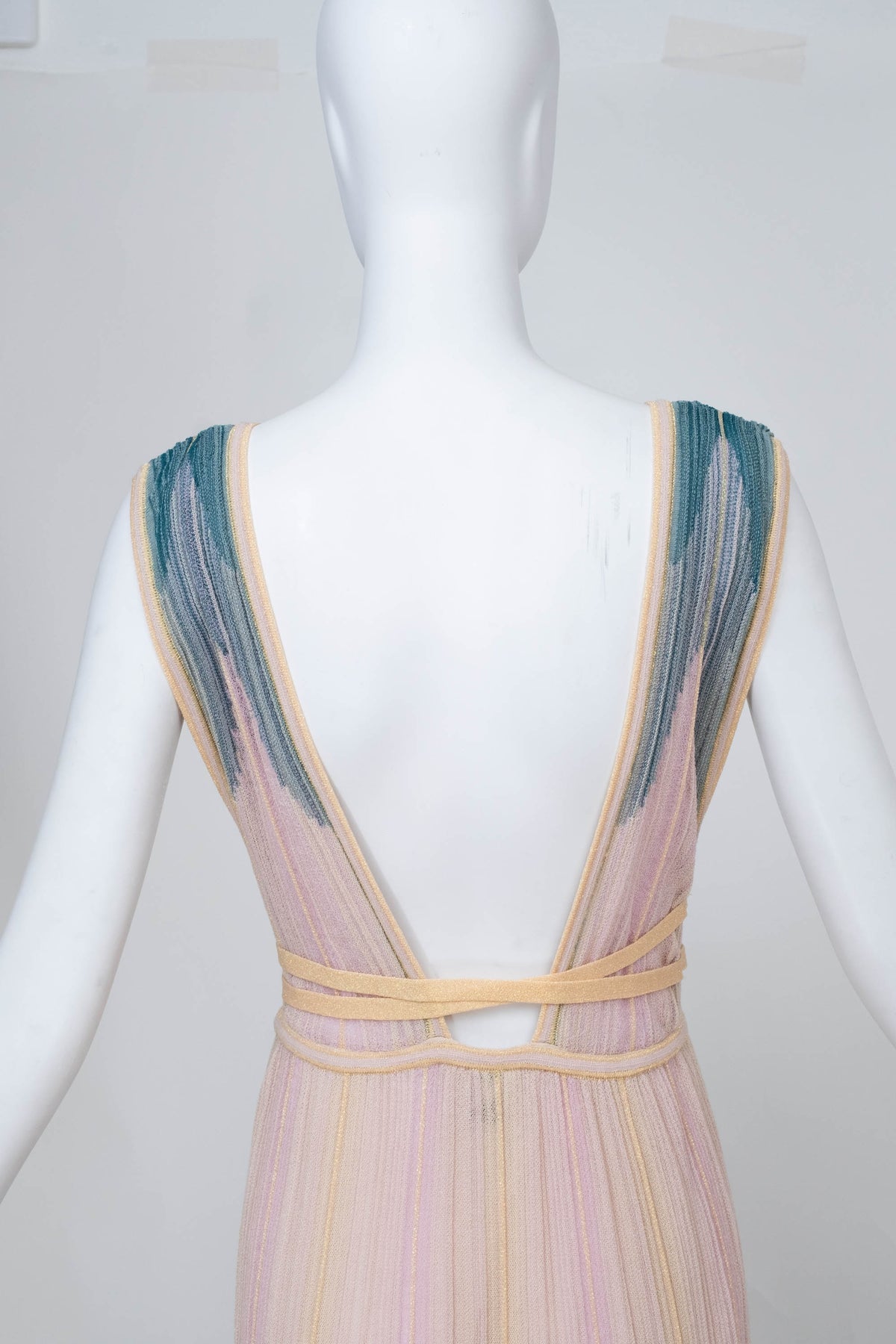 Missoni M Pastel Green and Pink Gold Stripe Knit Sleeveless Maxi Dress Size 40/4