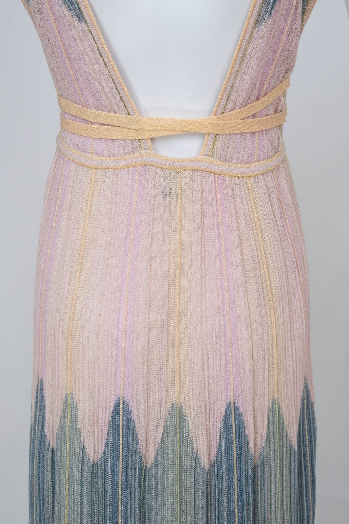 Missoni M Pastel Green and Pink Gold Stripe Knit Sleeveless Maxi Dress Size 40/4
