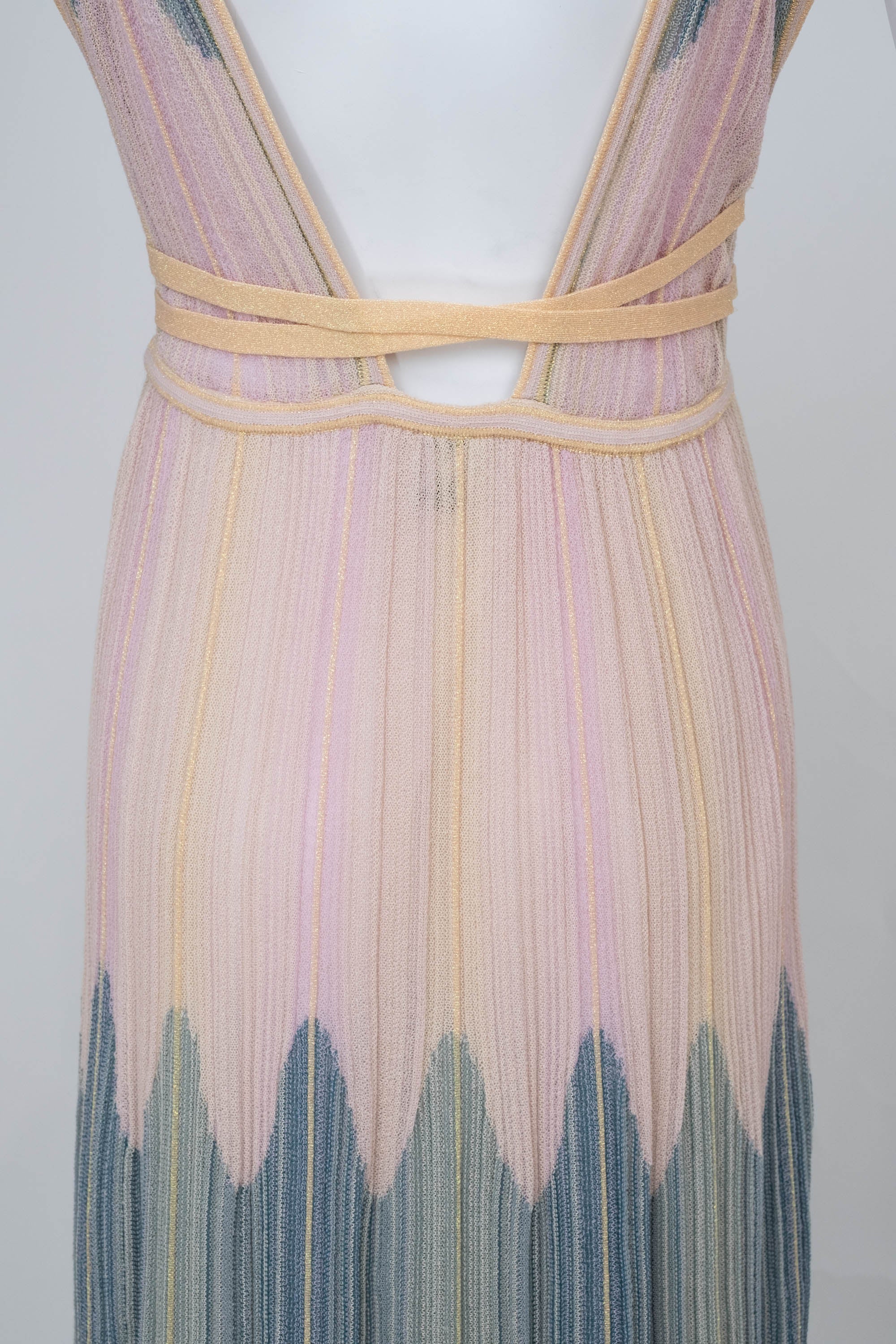 Missoni M Pastel Green and Pink Gold Stripe Knit Sleeveless Maxi Dress - Foxy Couture Carmel Missoni M Pastel Green and Pink Gold Stripe Knit Sleeveless Maxi Dress - Foxy Couture Carmel