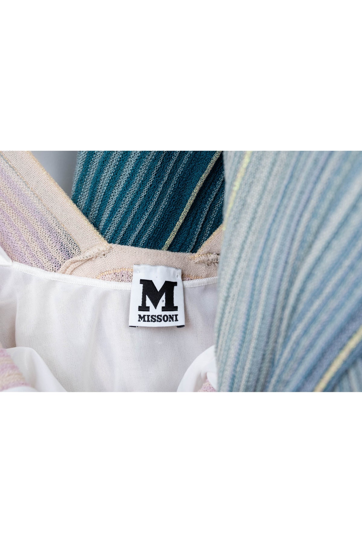 Missoni M Pastel Green and Pink Gold Stripe Knit Sleeveless Maxi Dress Size 40/4