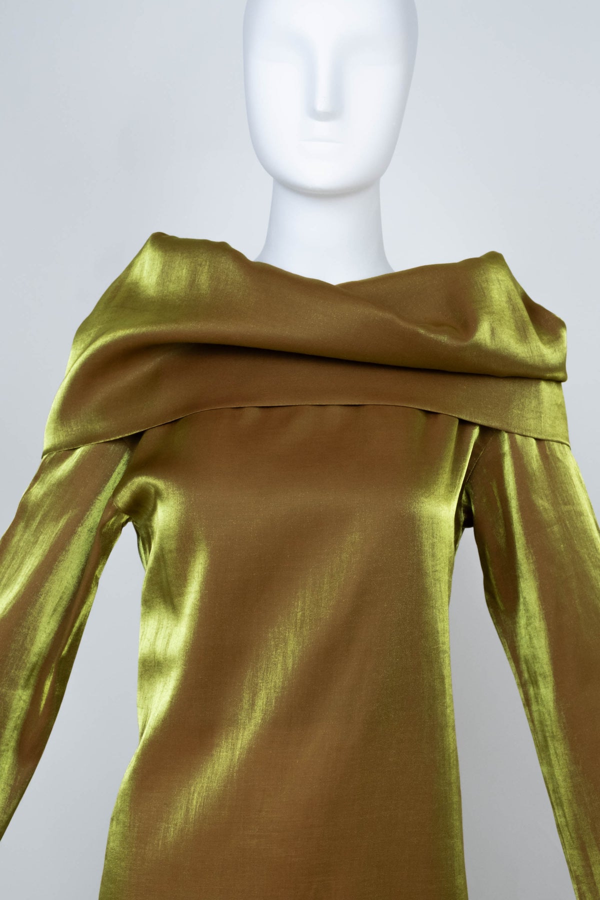 Issey Miyake Gold Funnel Neck Long Sleeve Maxi Dress Size Small