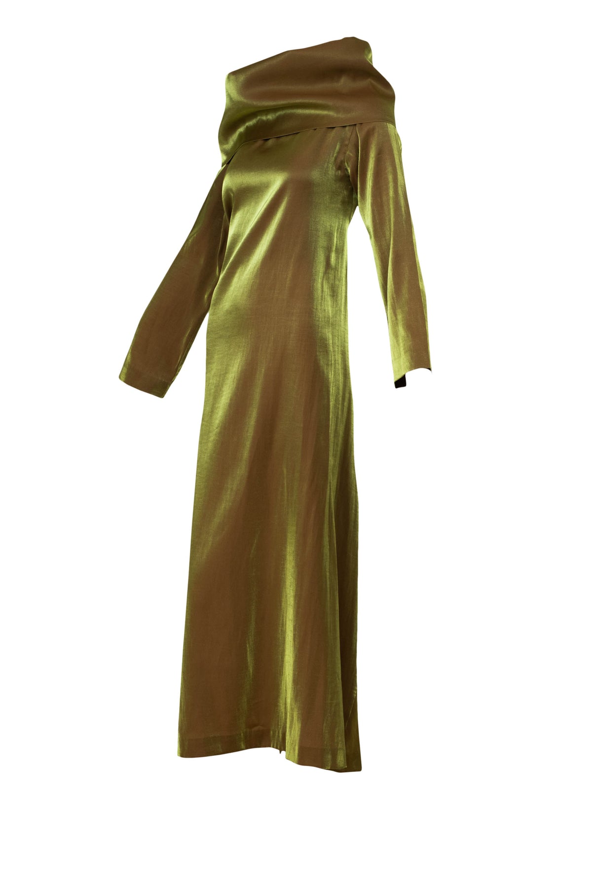 Issey Miyake Gold Funnel Neck Long Sleeve Maxi Dress Size Small