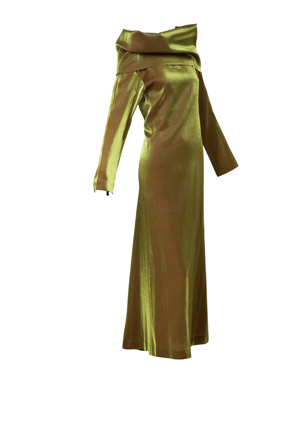 Issey Miyake Gold Funnel Neck Long Sleeve Maxi Dress Size Small