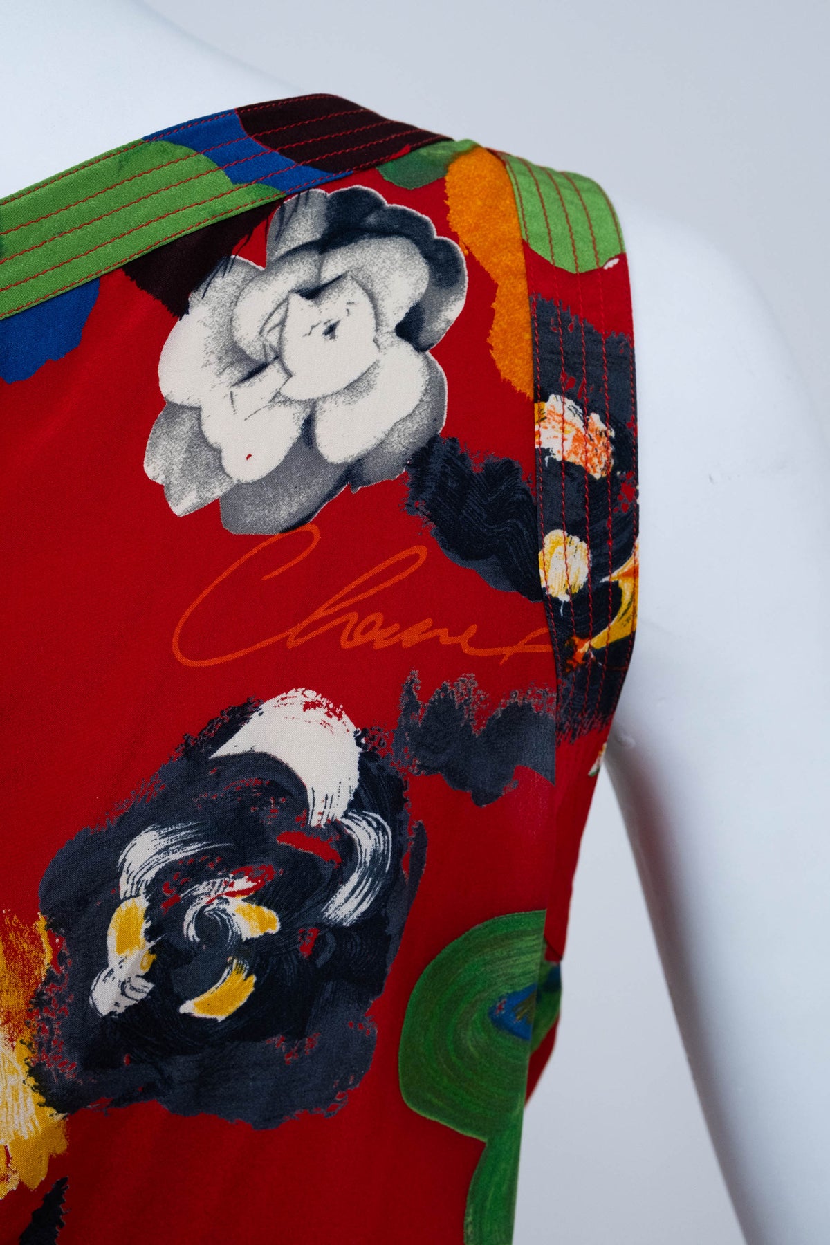 Chanel Red Silk Graffiti Silk Tank Top Spring 1986