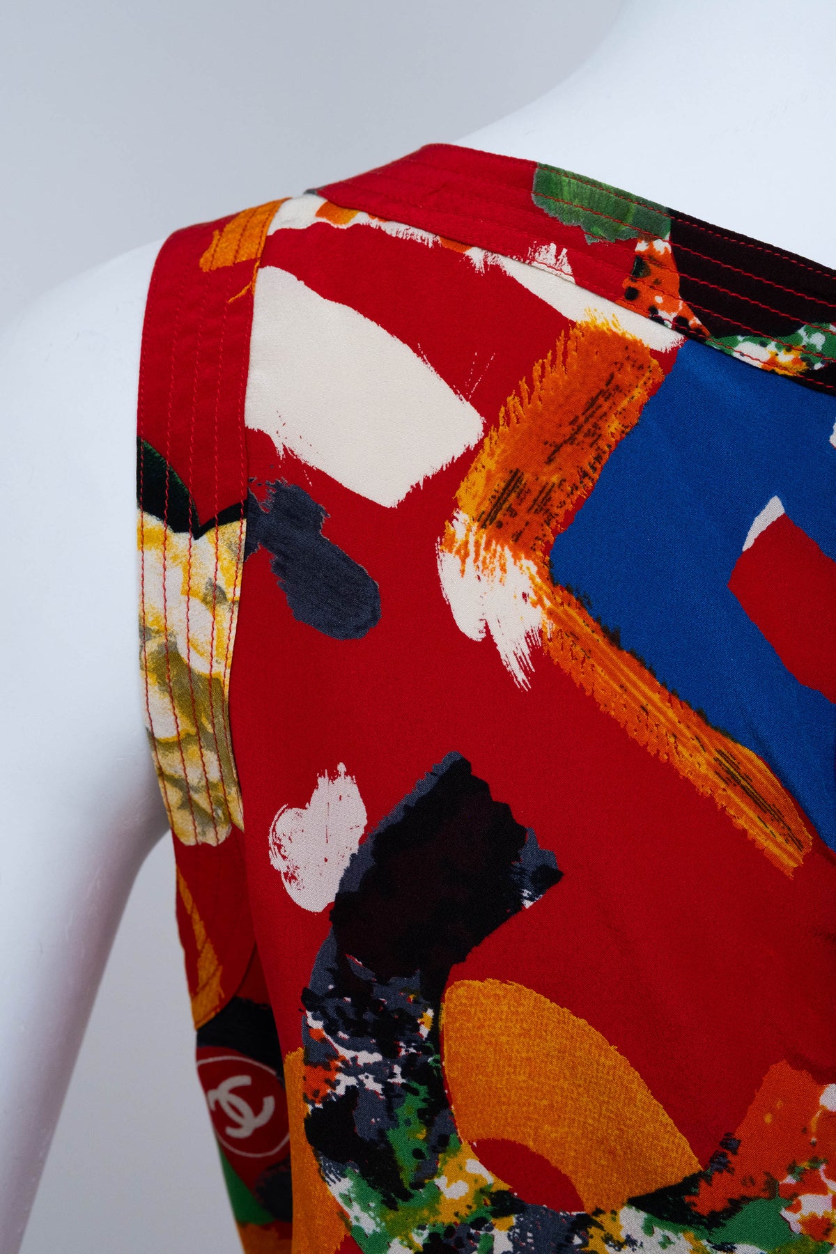Chanel Red Silk Graffiti Silk Tank Top Spring 1986