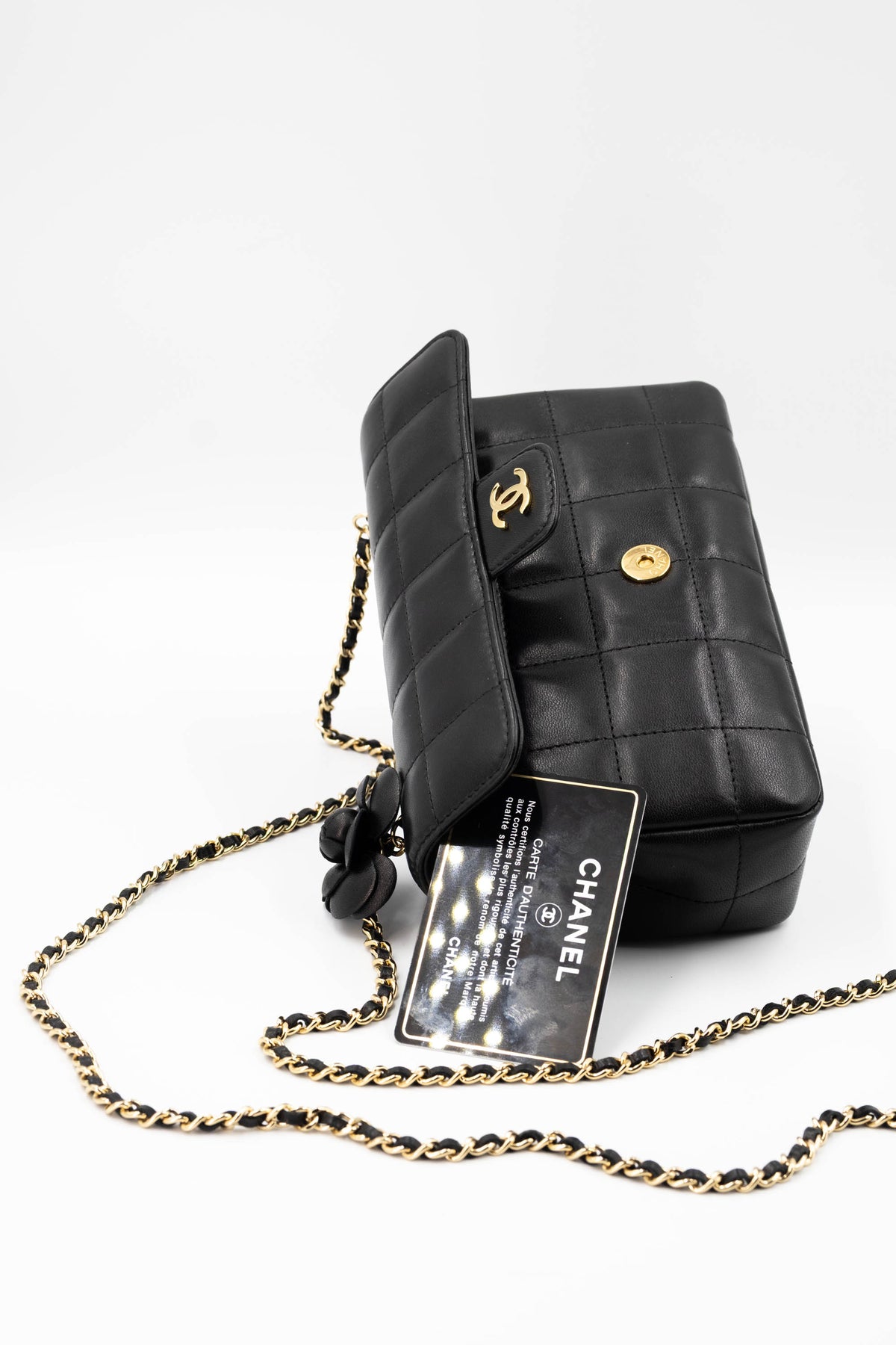 Chanel Mini Black Nappa Camelia Chocolate Bar Purse 2008-9