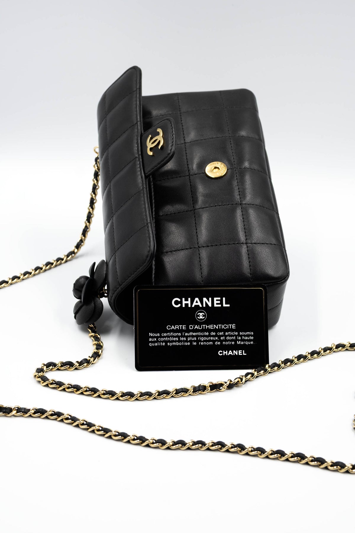 Chanel Mini Black Nappa Camelia Chocolate Bar Purse 2008-9