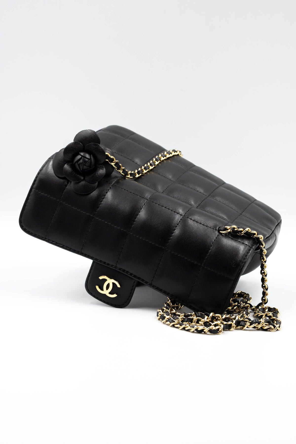 Chanel Mini Black Nappa Camelia Chocolate Bar Purse 2008-9