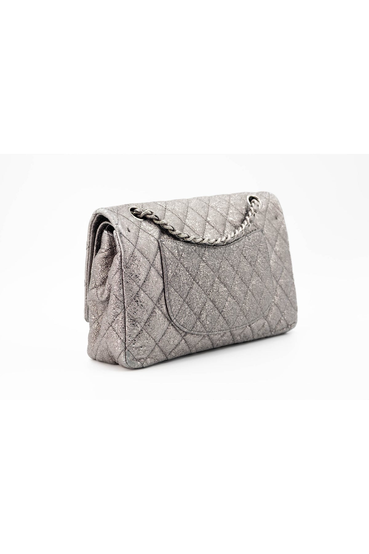 Chanel Silver Metallic Leather Classic Double Flap Purse Size Medium 2006-8