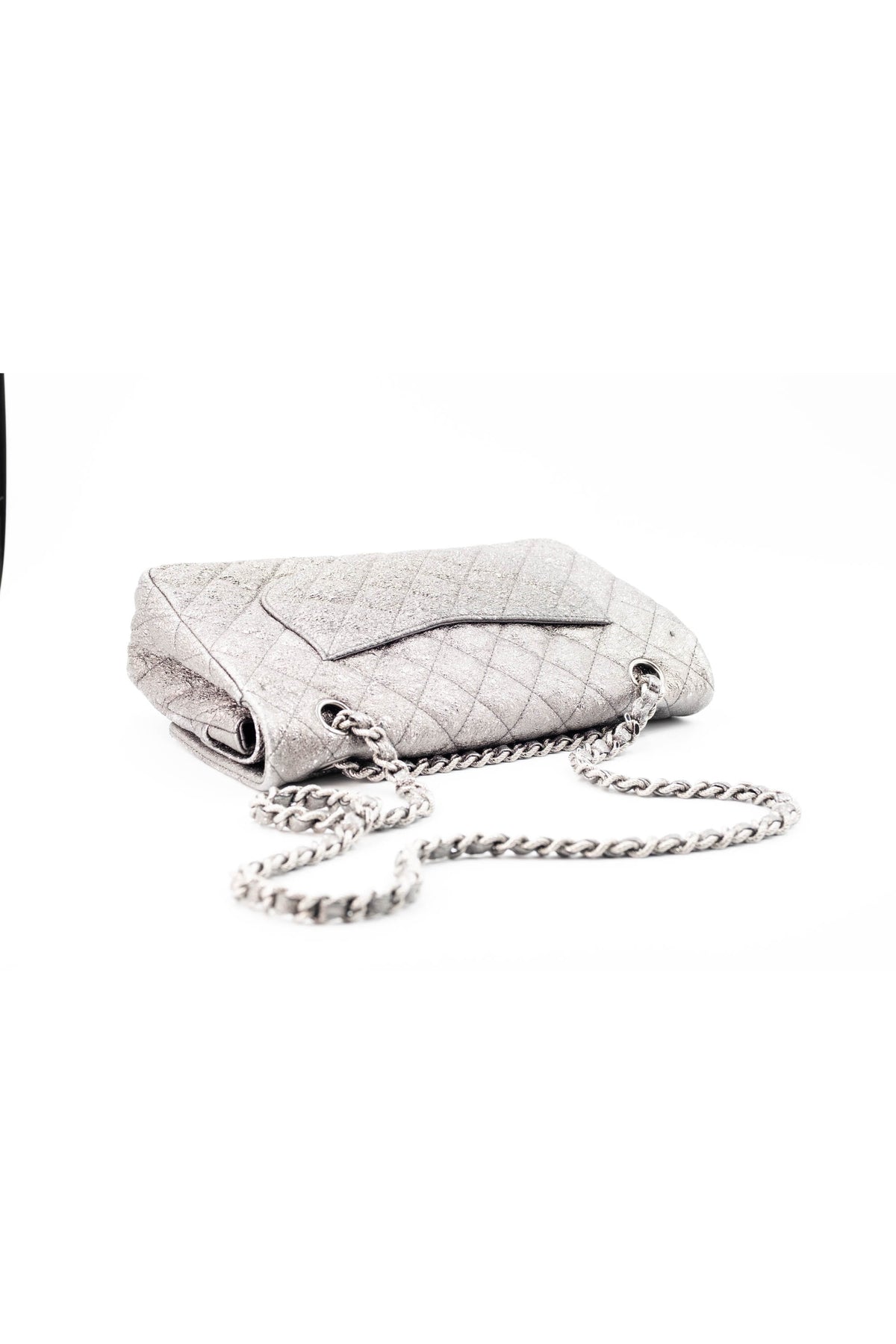 Chanel Silver Metallic Leather Classic Double Flap Purse Size Medium 2006-8