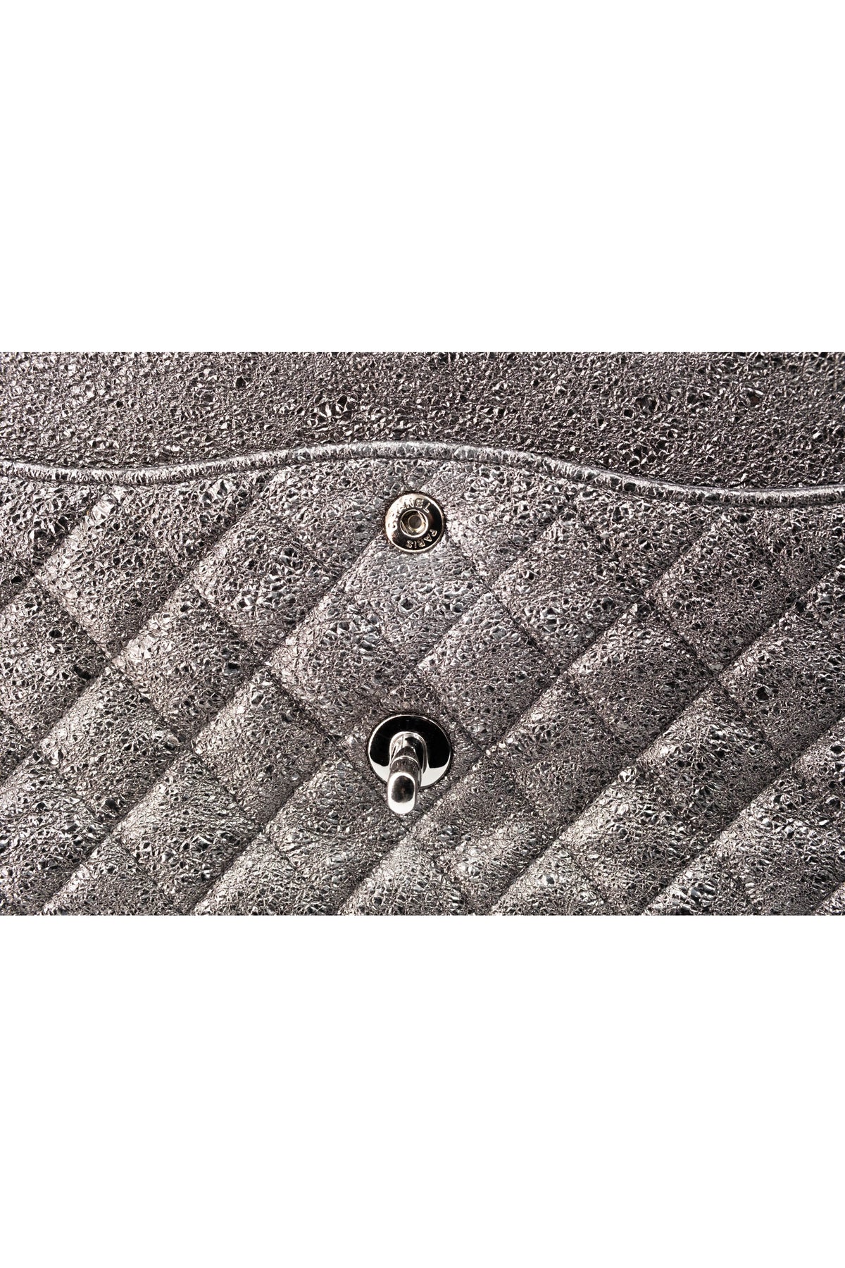 Chanel Silver Metallic Leather Classic Double Flap Purse Size Medium 2006-8