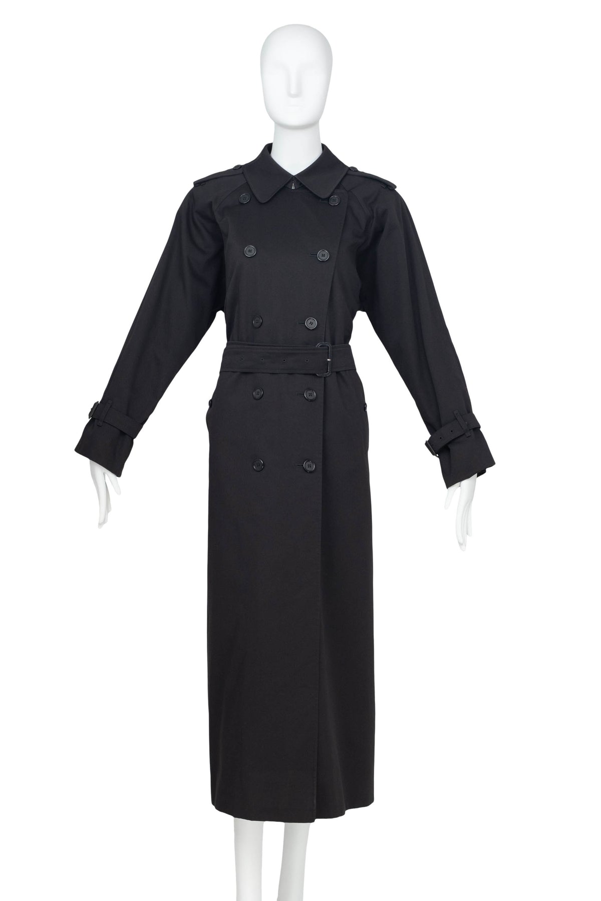 Burberry London Black Alex Trench Coat Wool Lining Size 6 XXLong