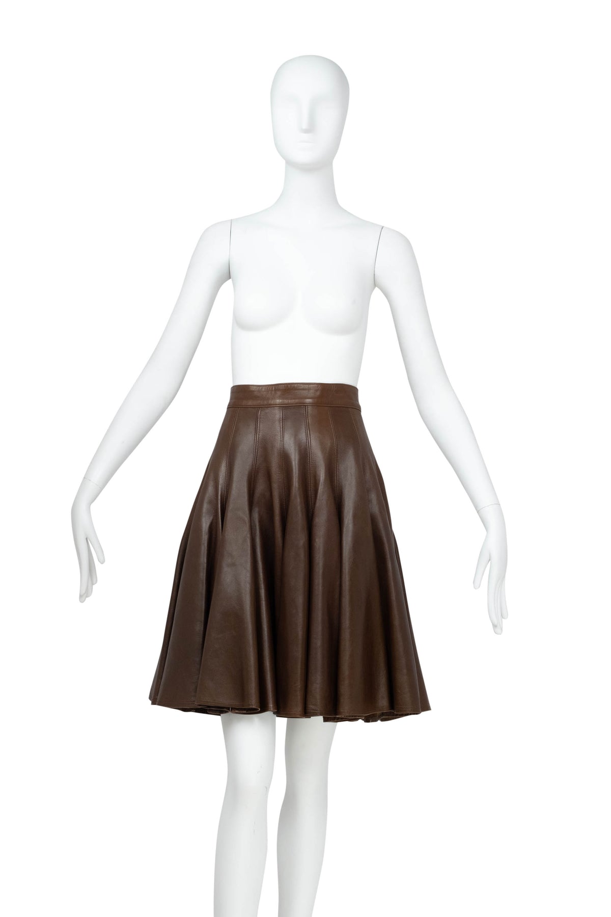 Jean Claude Jitrois Brown Leather Flare Skirt Size 38/4