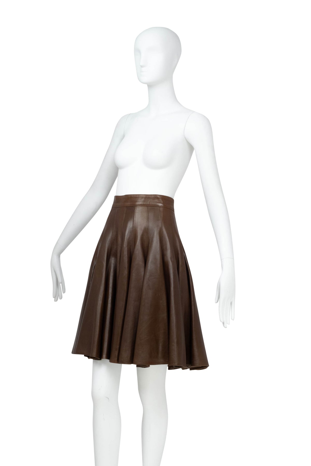 Jean Claude Jitrois Brown Leather Flare Skirt Size 38/4