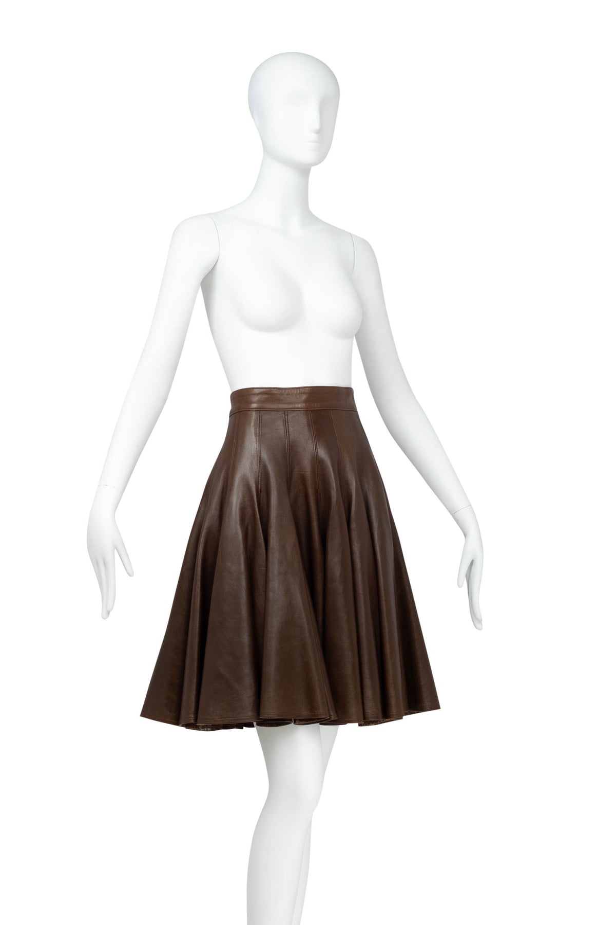Jean Claude Jitrois Brown Leather Flare Skirt Size 38/4