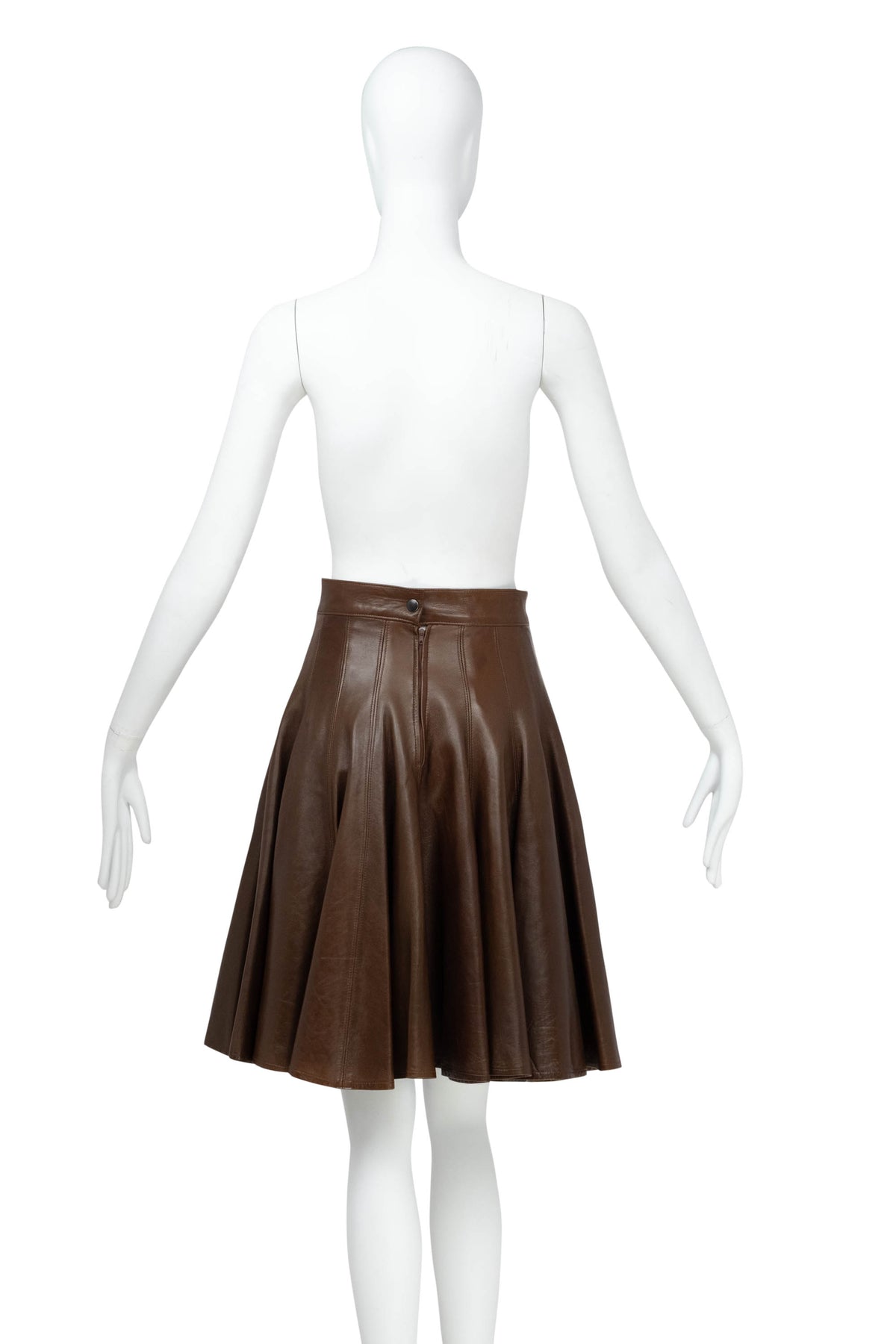 Jean Claude Jitrois Brown Leather Flare Skirt Size 38/4
