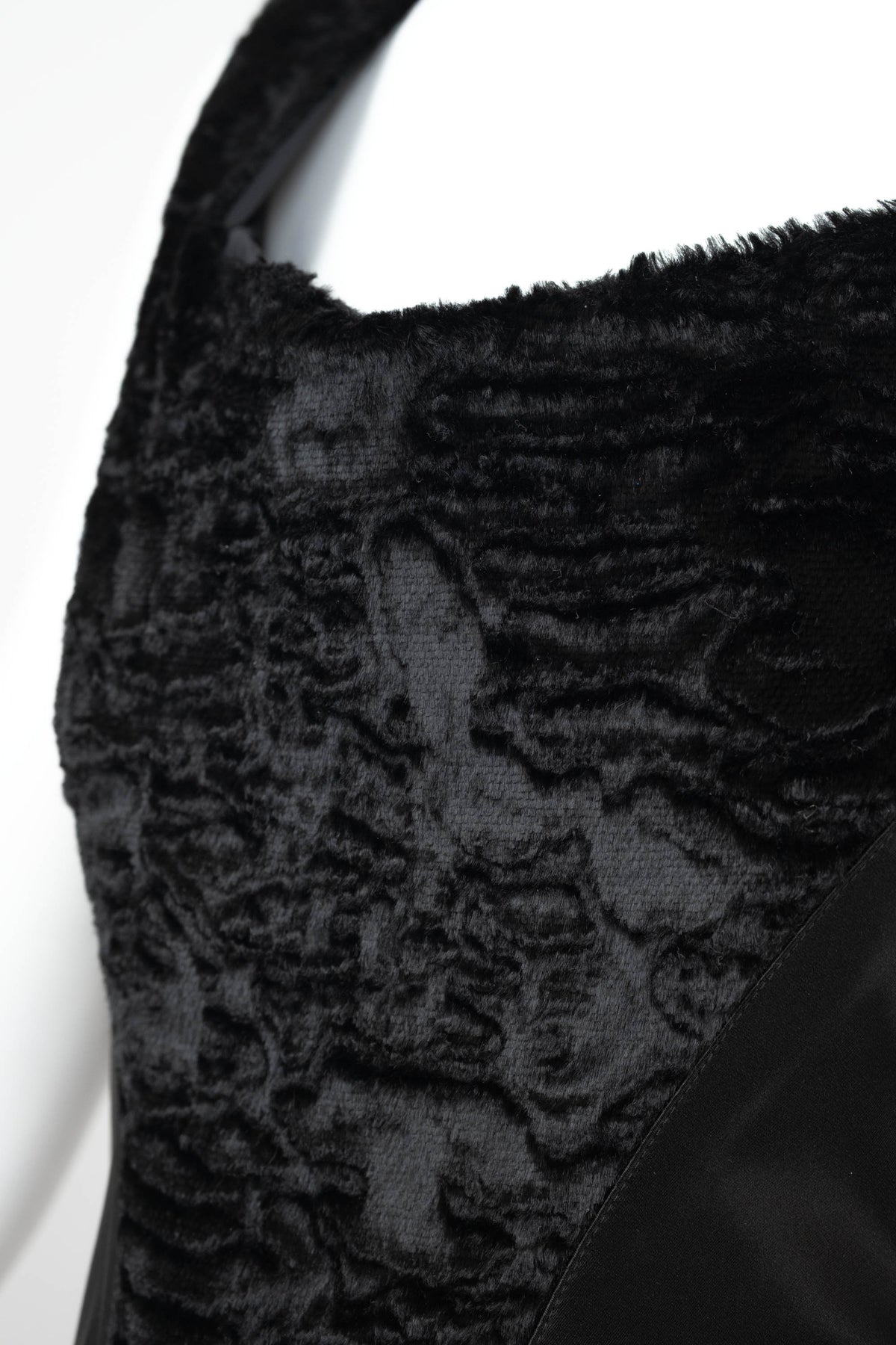 Blumarine Black Satin Faux Fur Bustier Size 42