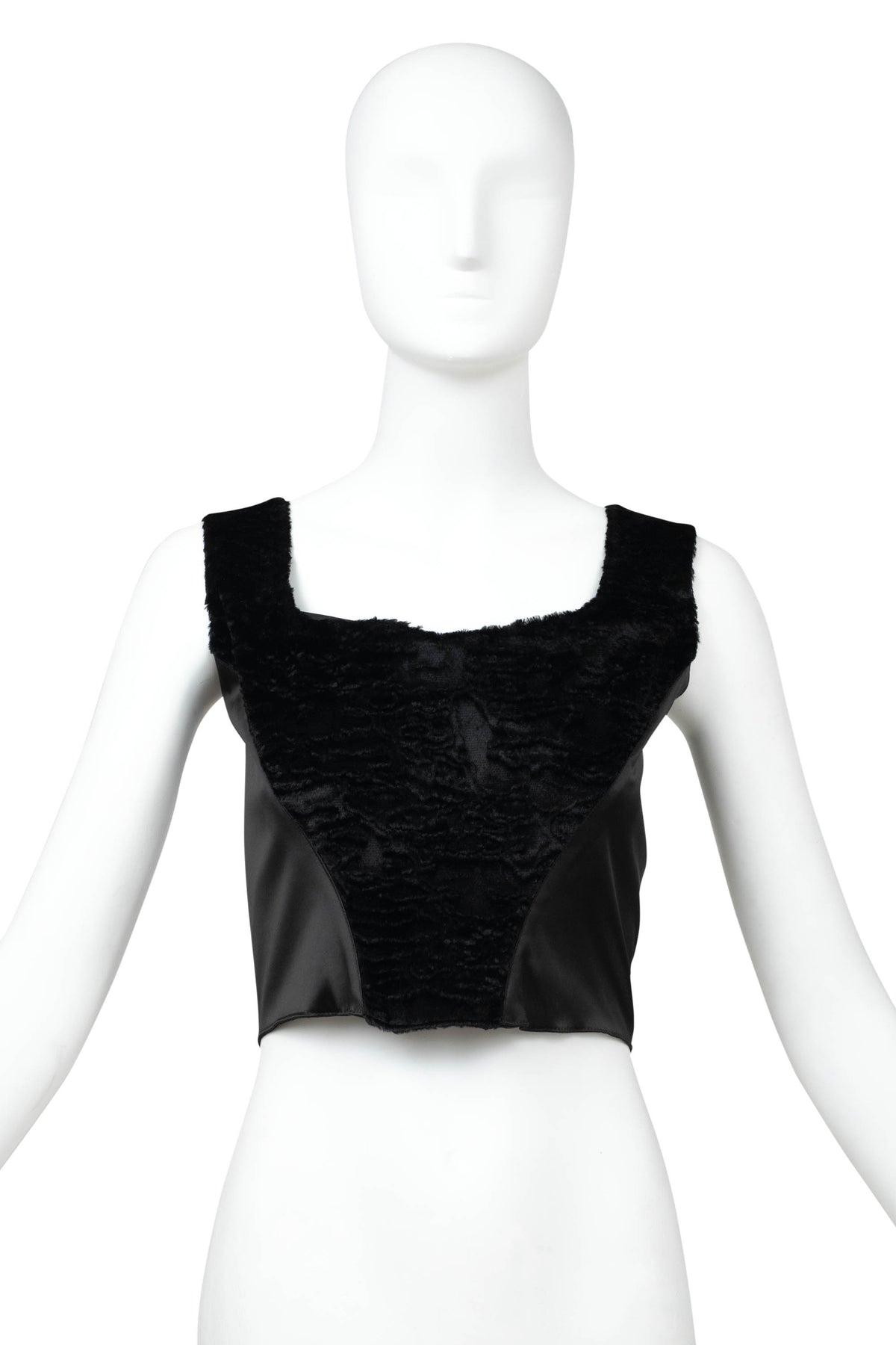 Blumarine Black Satin Faux Fur Bustier Size 42