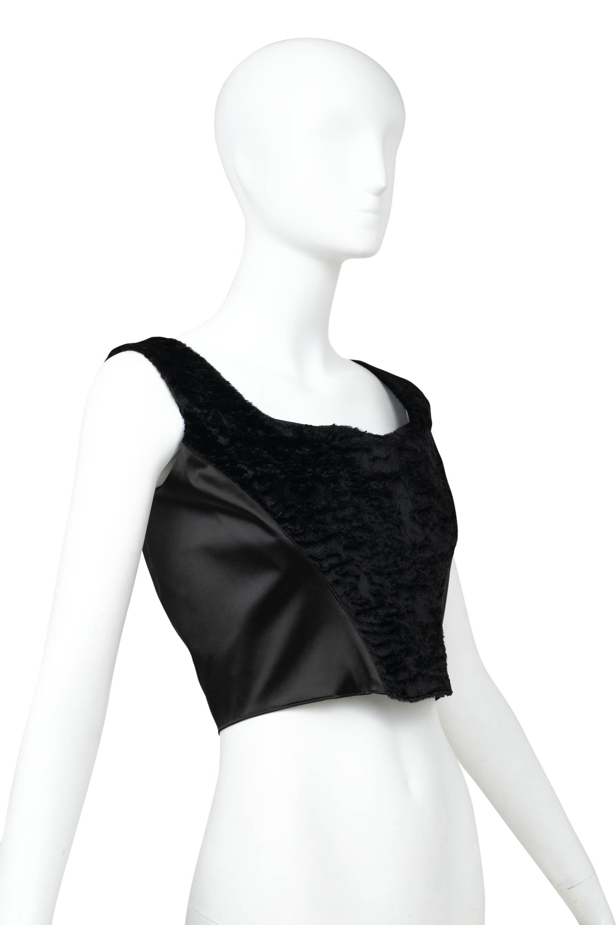 Blumarine Black Satin Faux Fur Bustier Size 42