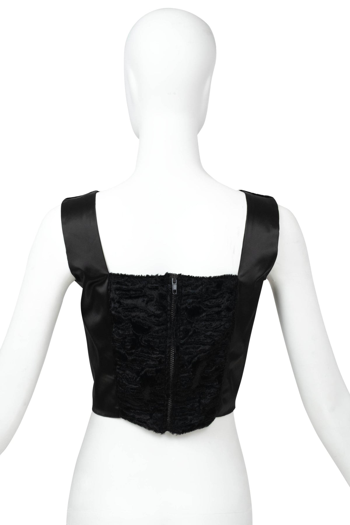 Blumarine Black Satin Faux Fur Bustier Size 42