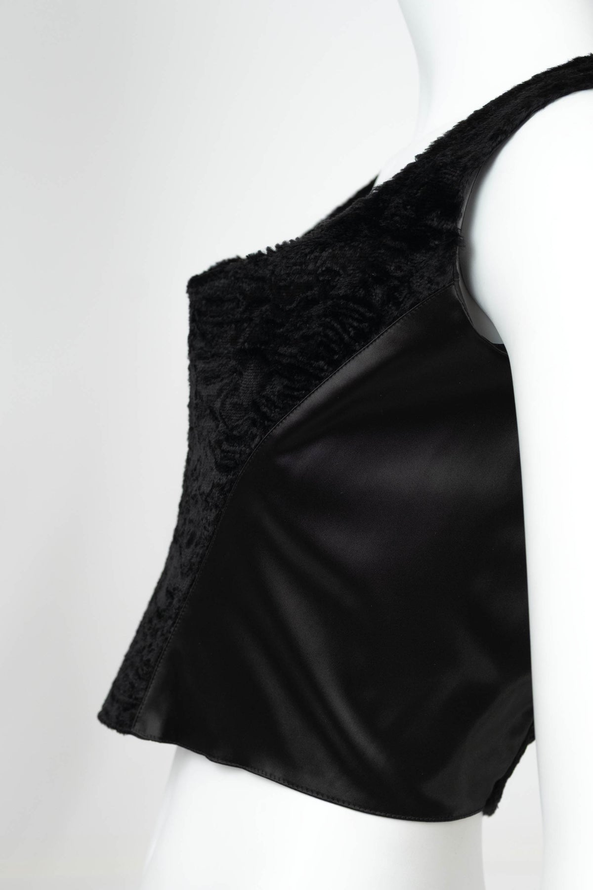 Blumarine Black Satin Faux Fur Bustier Size 42