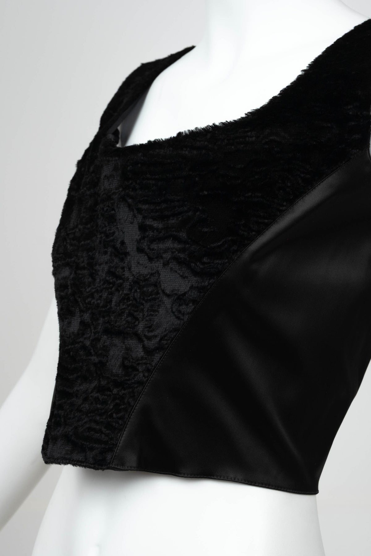 Blumarine Black Satin Faux Fur Bustier Size 42