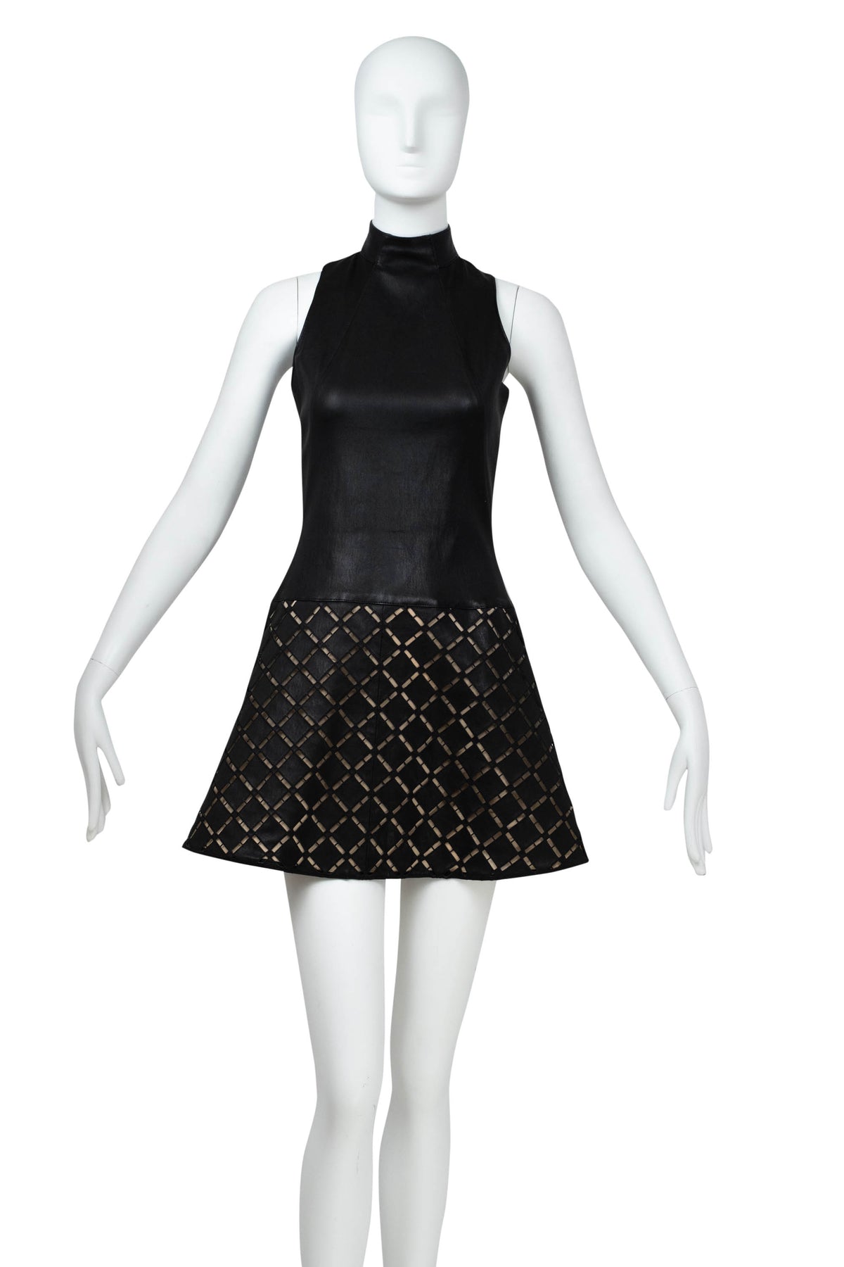 Jitrois Black Stretch Leather A Line Skirt Mini Dress Size 36/4