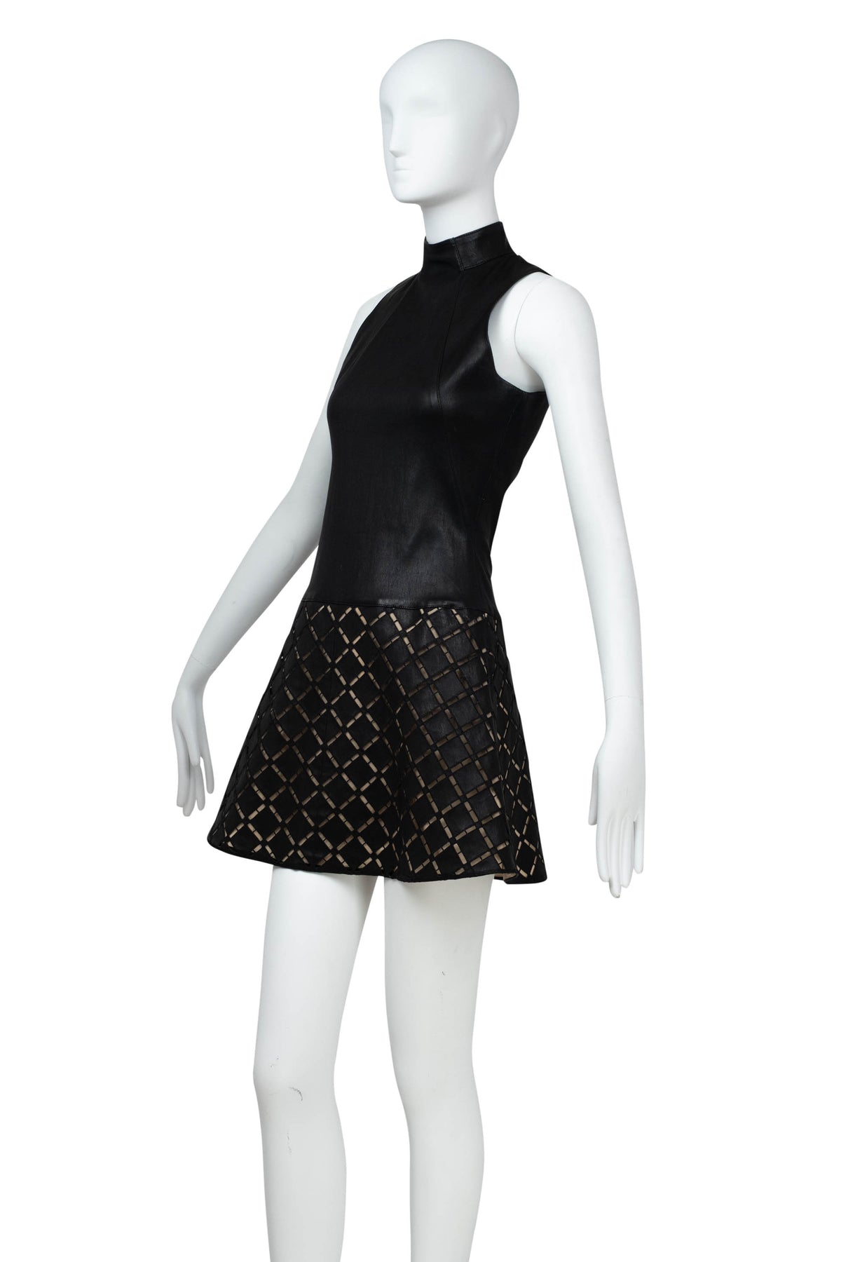 Jitrois Black Stretch Leather A Line Skirt Mini Dress Size 36/4