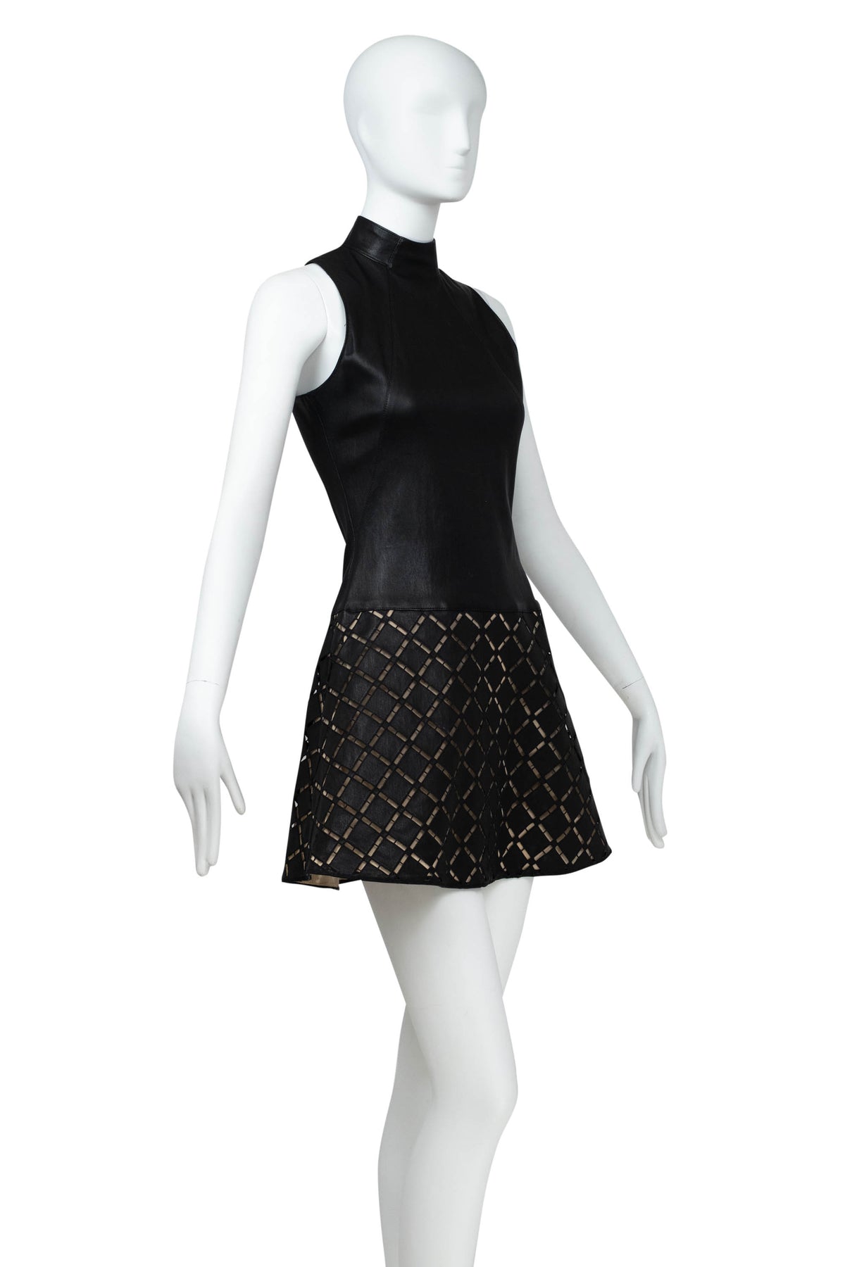 Jitrois Black Stretch Leather A Line Skirt Mini Dress Size 36/4