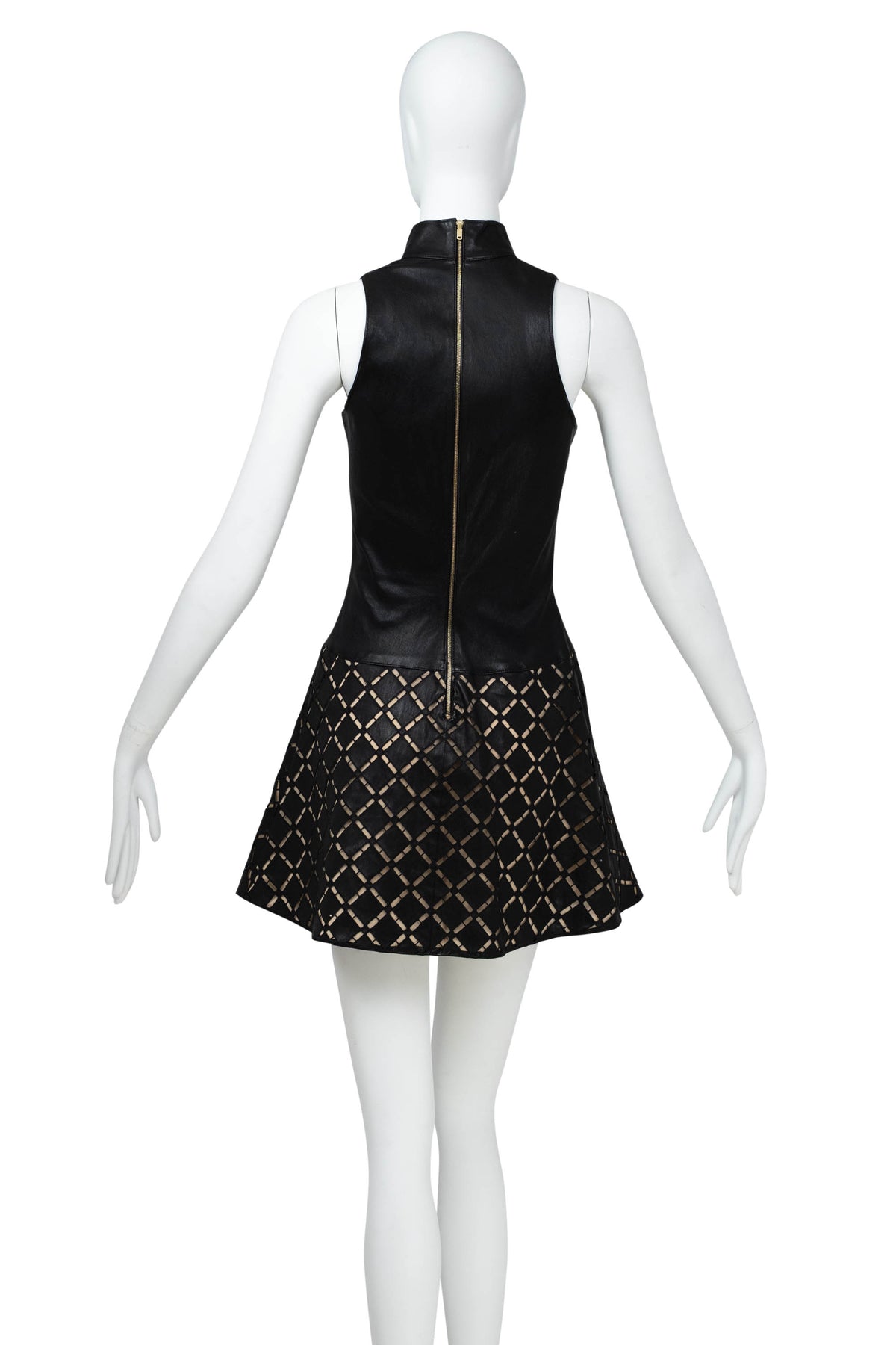 Jitrois Black Stretch Leather A Line Skirt Mini Dress Size 36/4