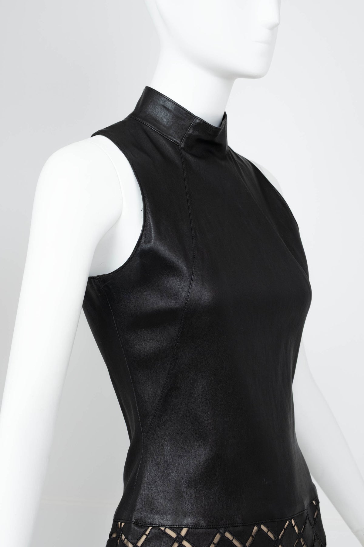 Jitrois Black Stretch Leather A Line Skirt Mini Dress Size 36/4