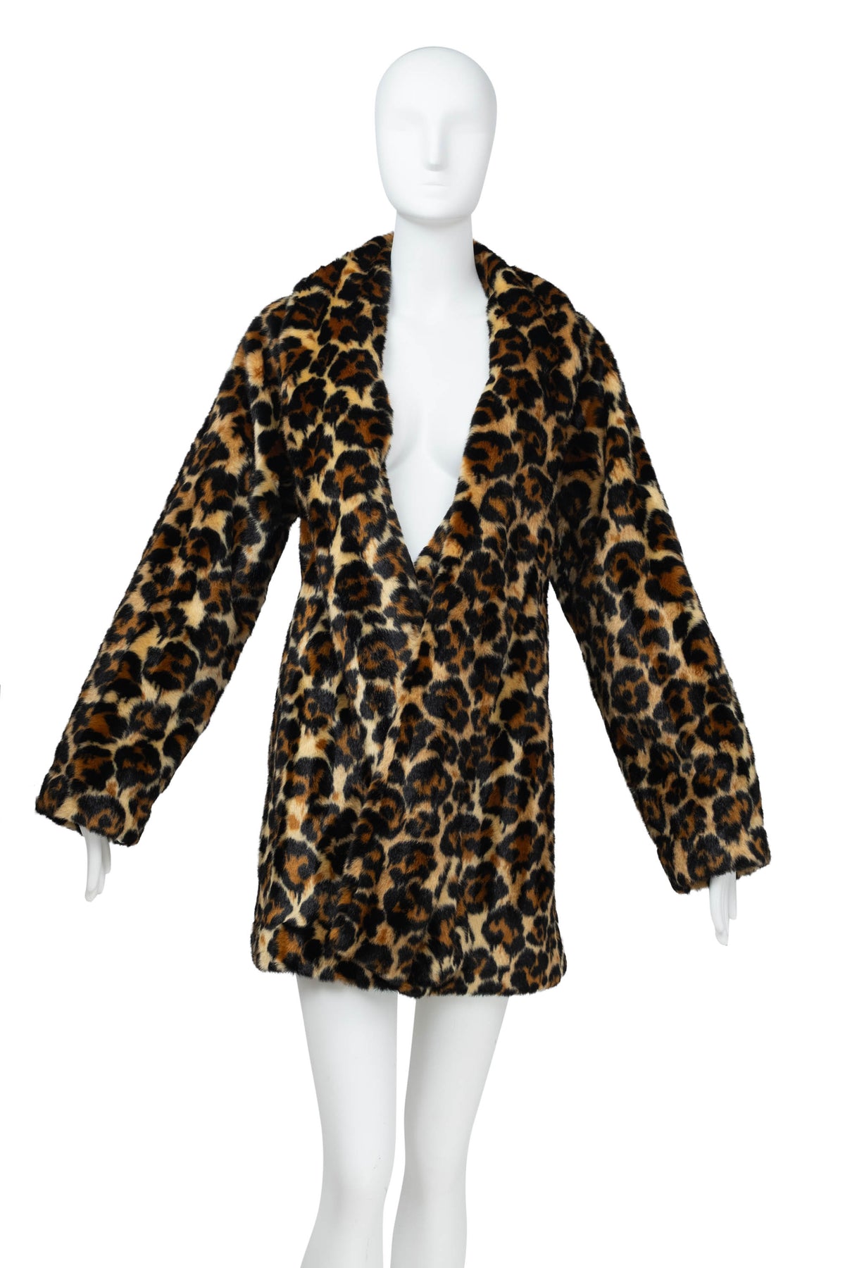 Alexander McQueen McQ Leopard Faux Fur Scarf Neck Coat Size 8