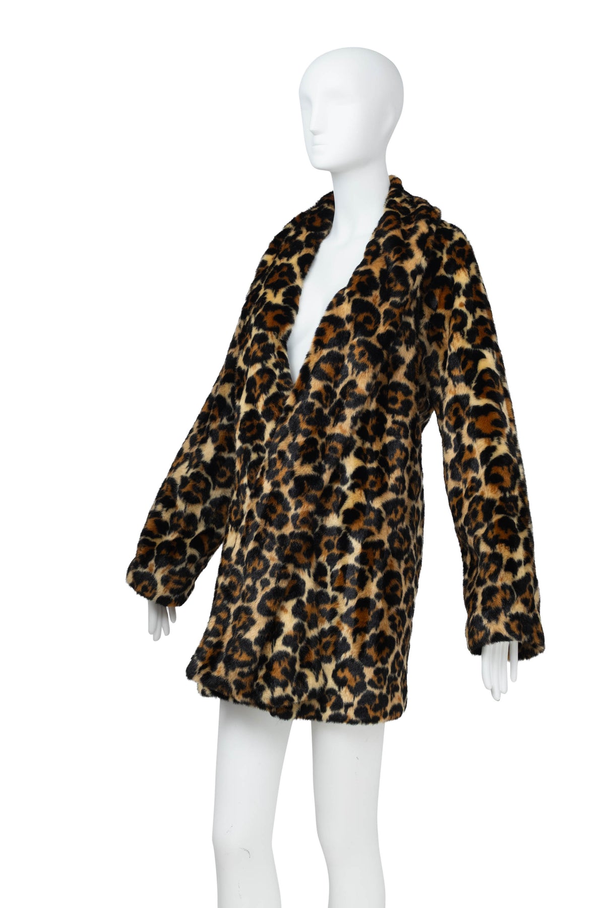 Alexander McQueen McQ Leopard Faux Fur Scarf Neck Coat Size 8