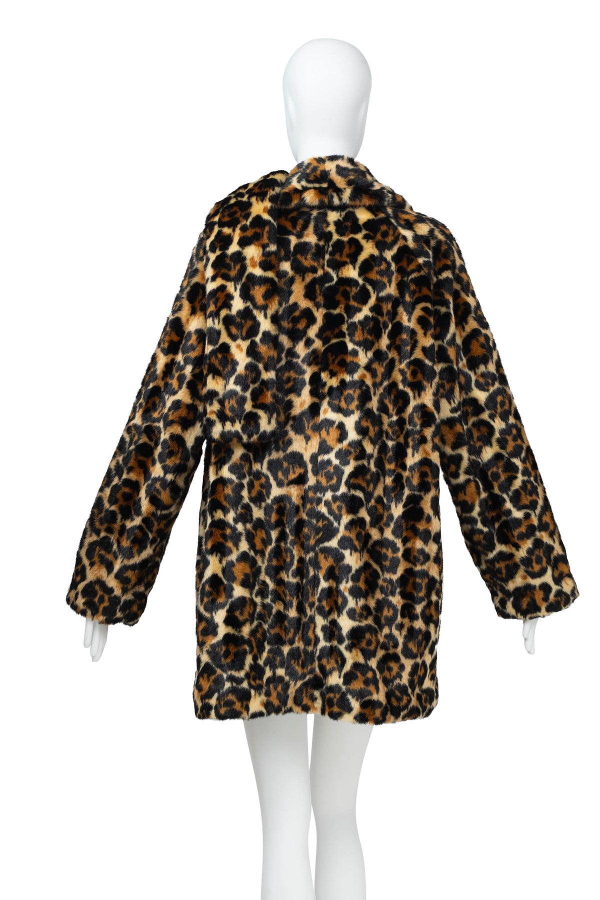 Alexander McQueen McQ Leopard Faux Fur Scarf Neck Coat Size 8