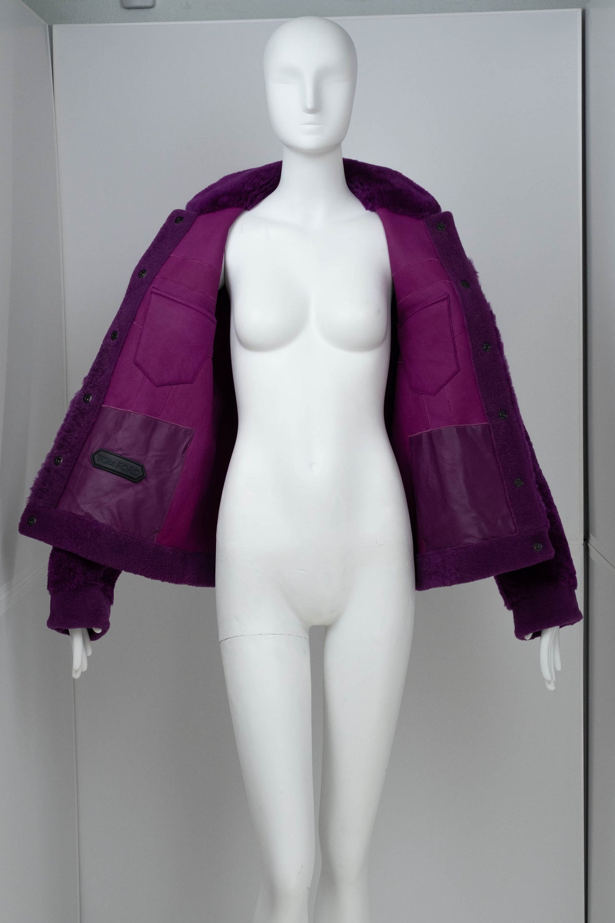 Tom Ford Purple Berry Shearling Fur Bomber Jacket Size 42/6