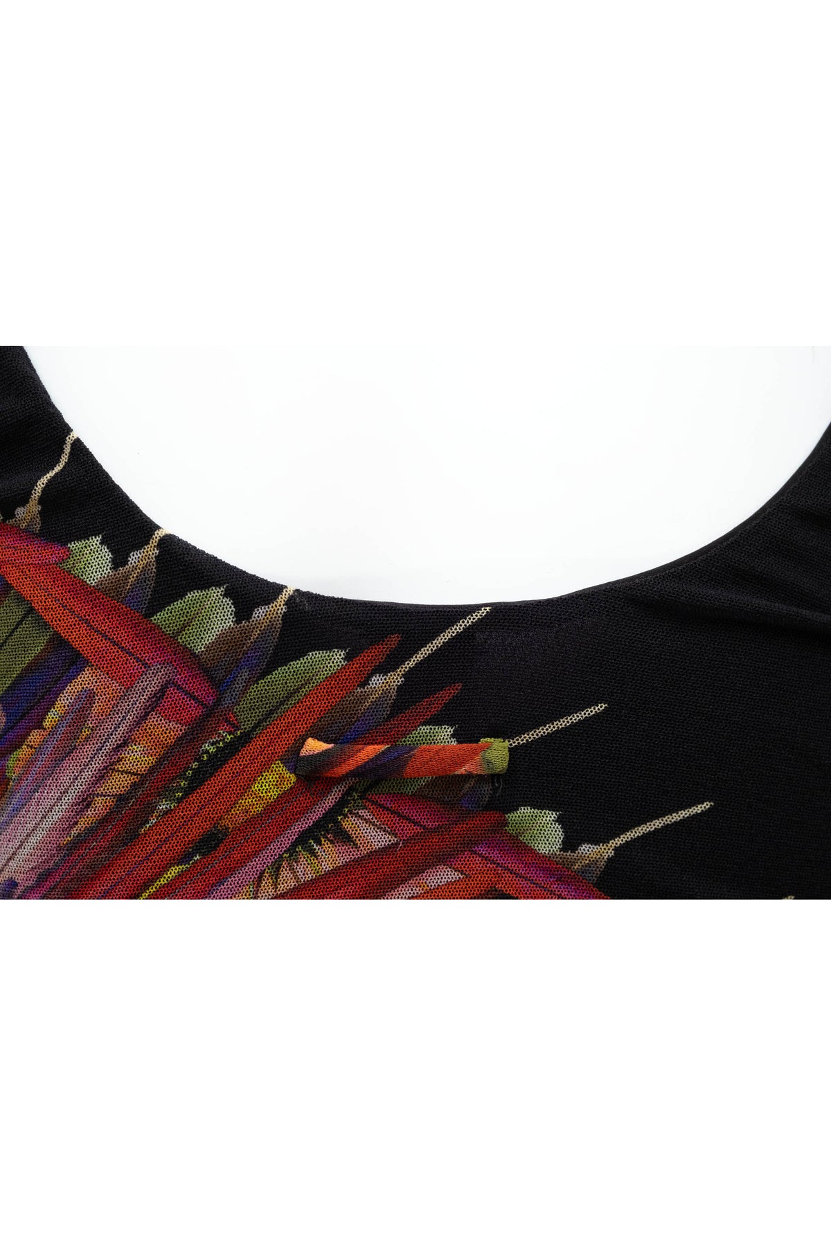 Jean Paul Gaultier Black Neon Feather Print Sleeveless Ruched Maxi Dress Size M