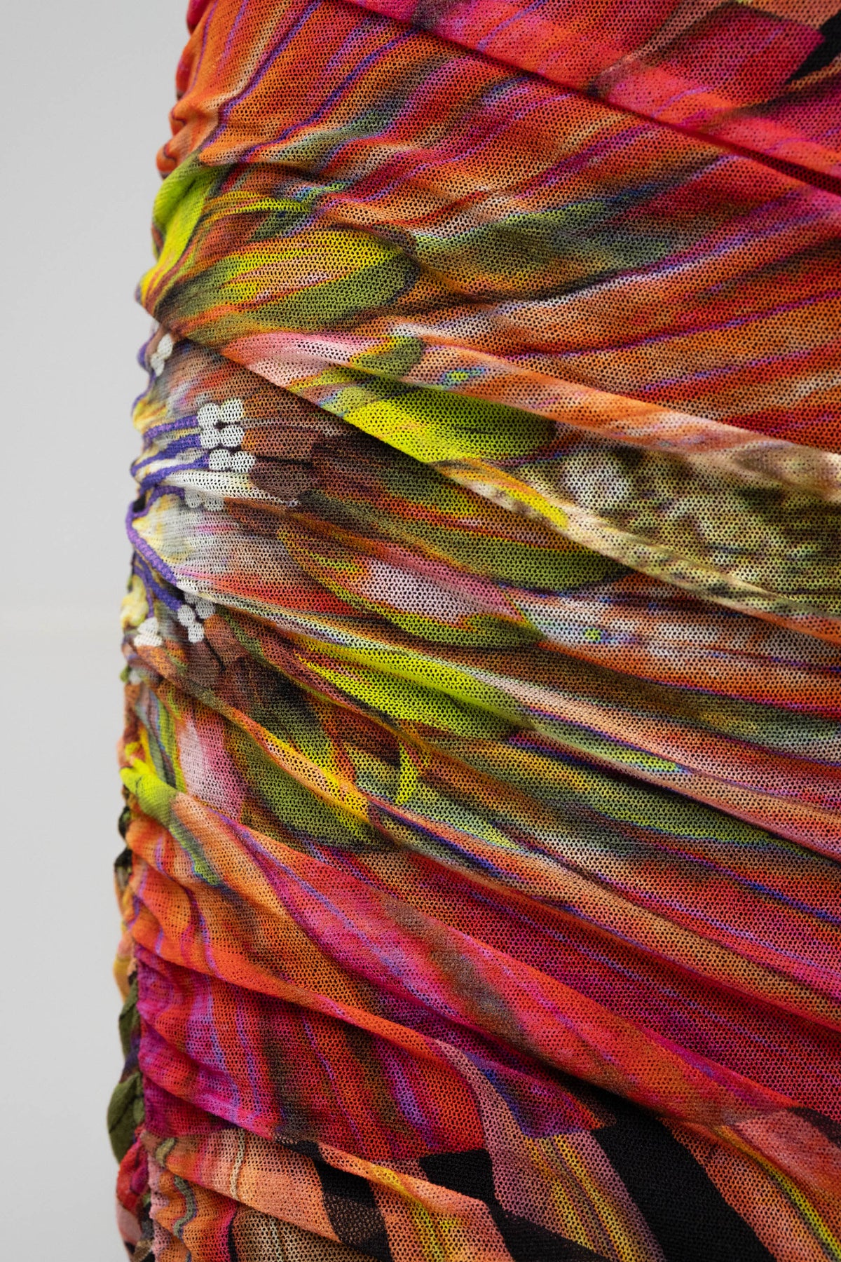 Jean Paul Gaultier Black Neon Feather Print Sleeveless Ruched Maxi Dress Size M