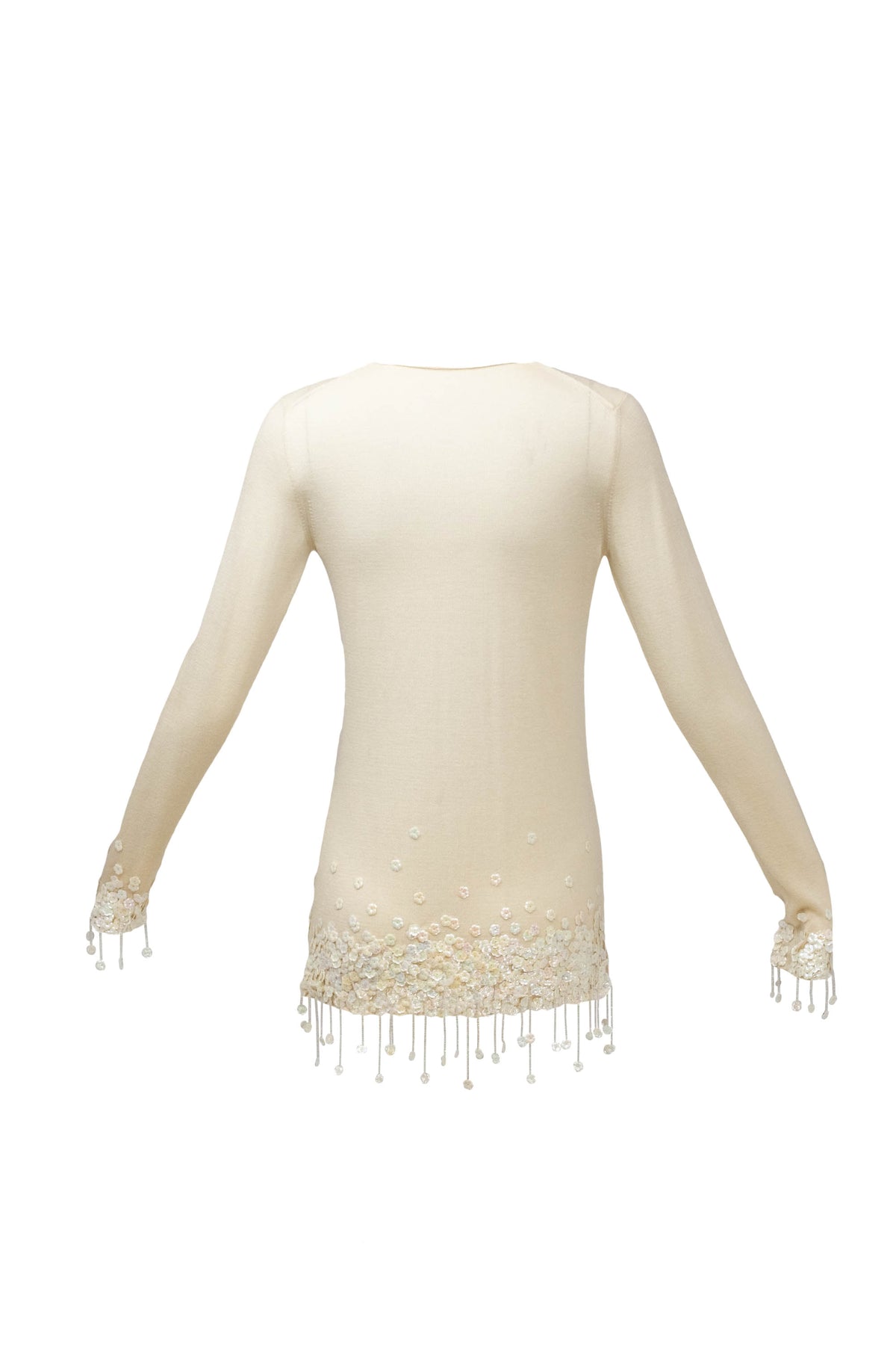 Chanel Ivory Sweater With white Flower Sequins Size S/M