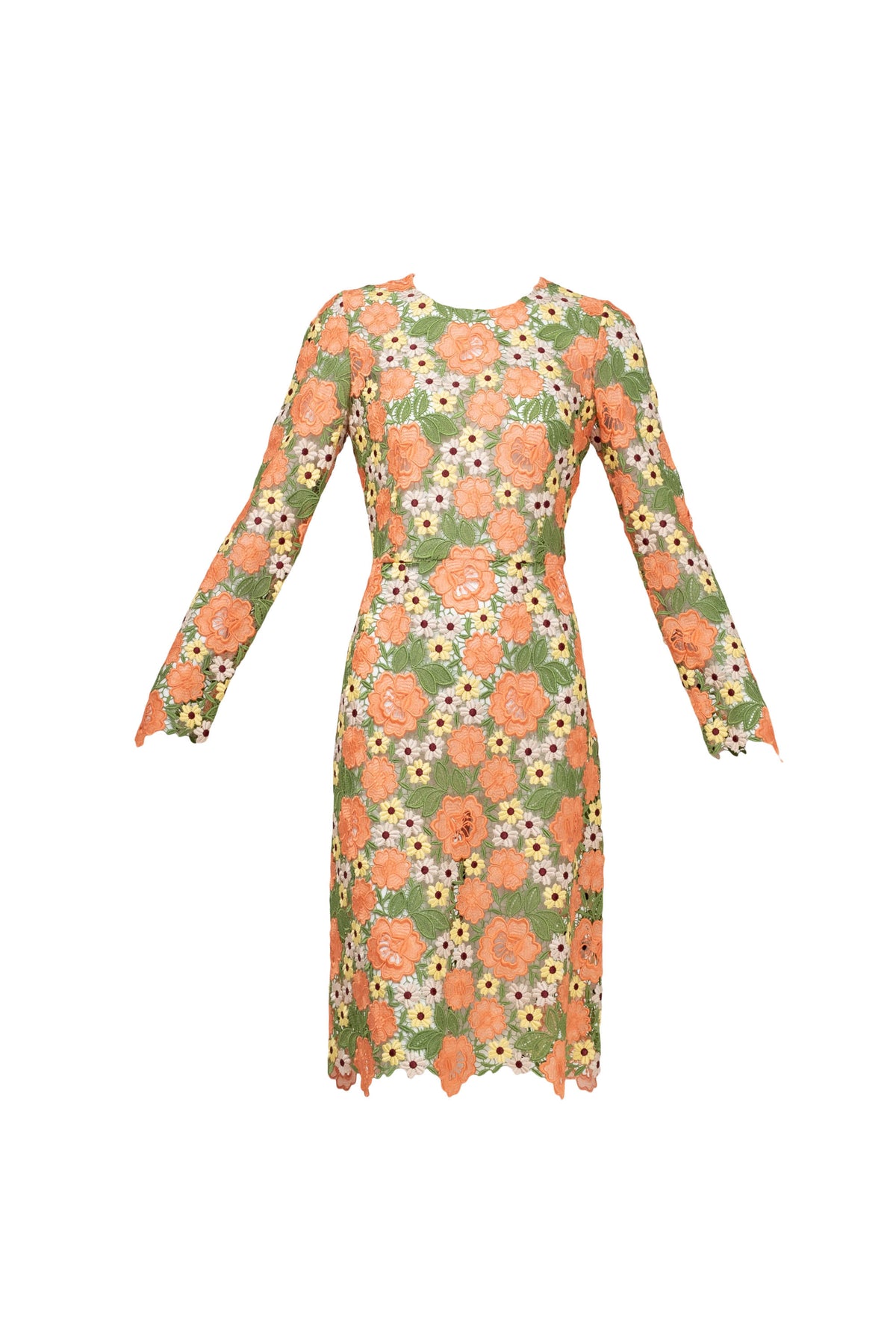 Dolce & Gabbana Multicolor Floral Guipere Lace Long Sleeve Dress Size 42/6