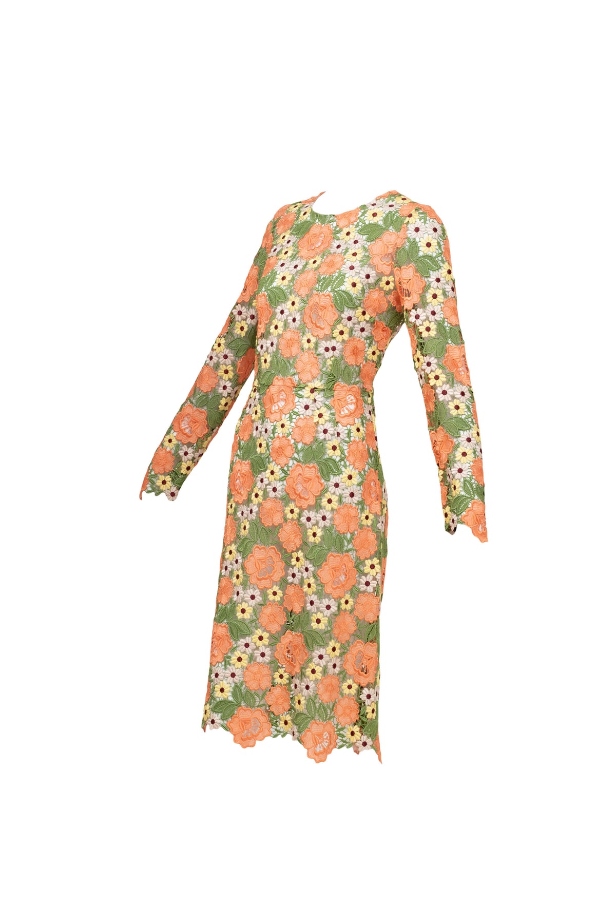 Dolce & Gabbana Multicolor Floral Guipere Lace Long Sleeve Dress Size 42/6