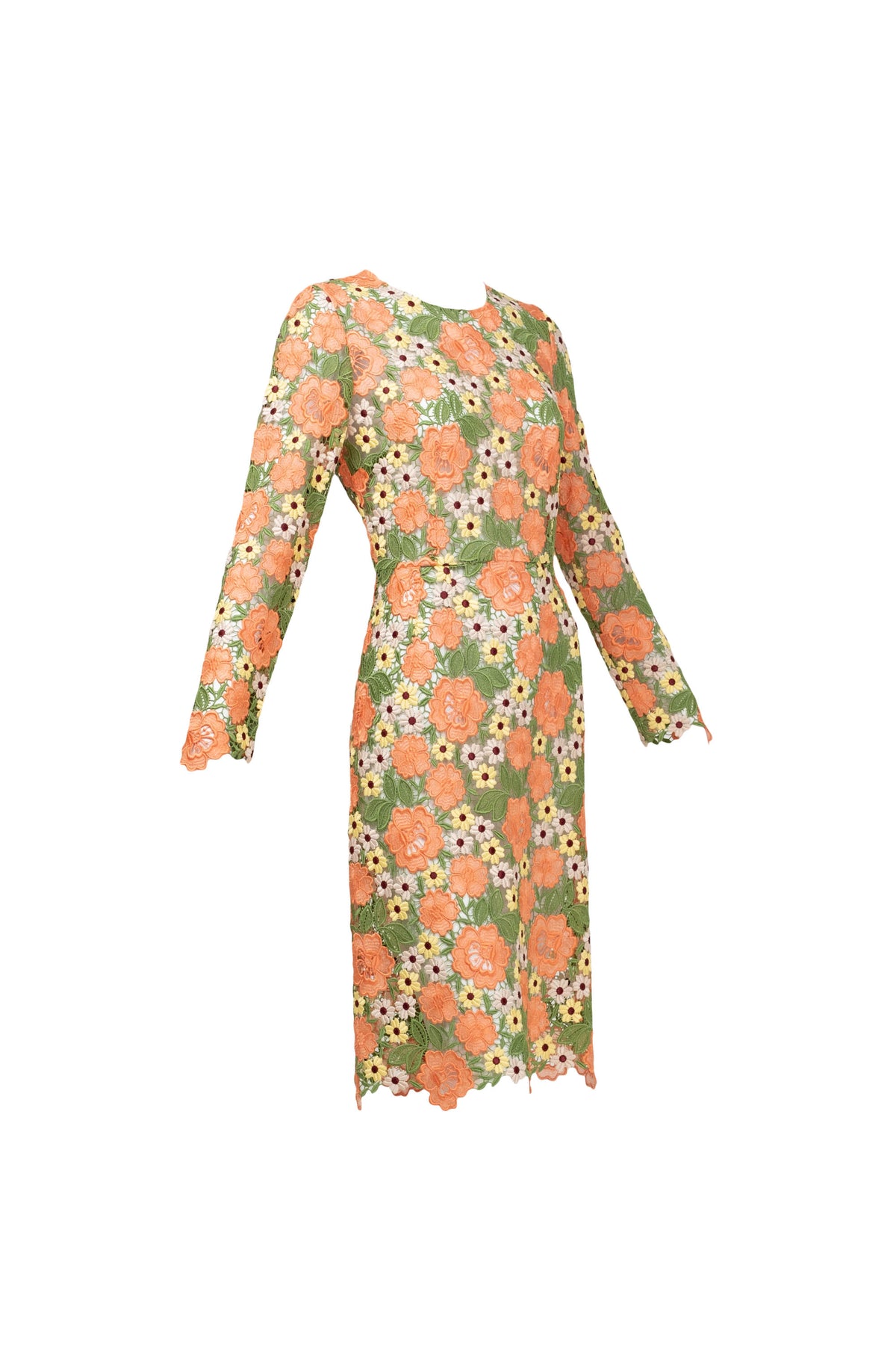 Dolce & Gabbana Multicolor Floral Guipere Lace Long Sleeve Dress Size 42/6