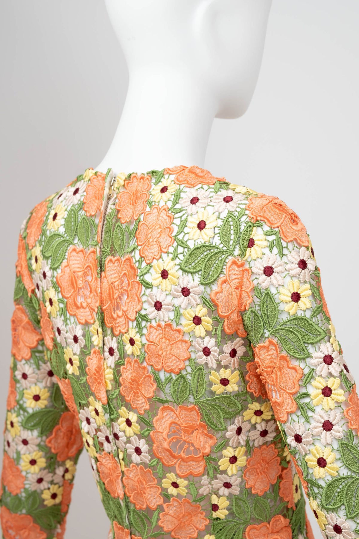 Dolce & Gabbana Multicolor Floral Guipere Lace Long Sleeve Dress Size 42/6