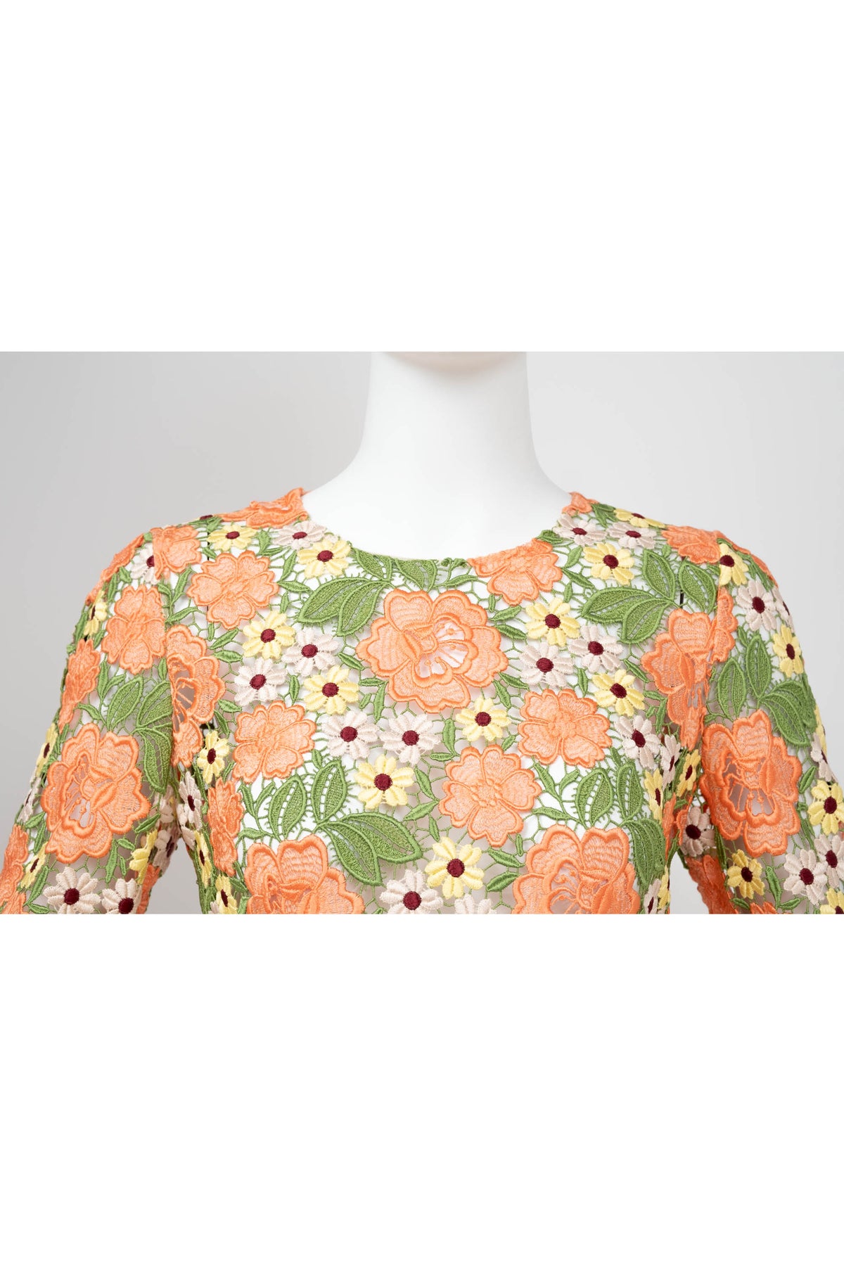 Dolce & Gabbana Multicolor Floral Guipere Lace Long Sleeve Dress Size 42/6