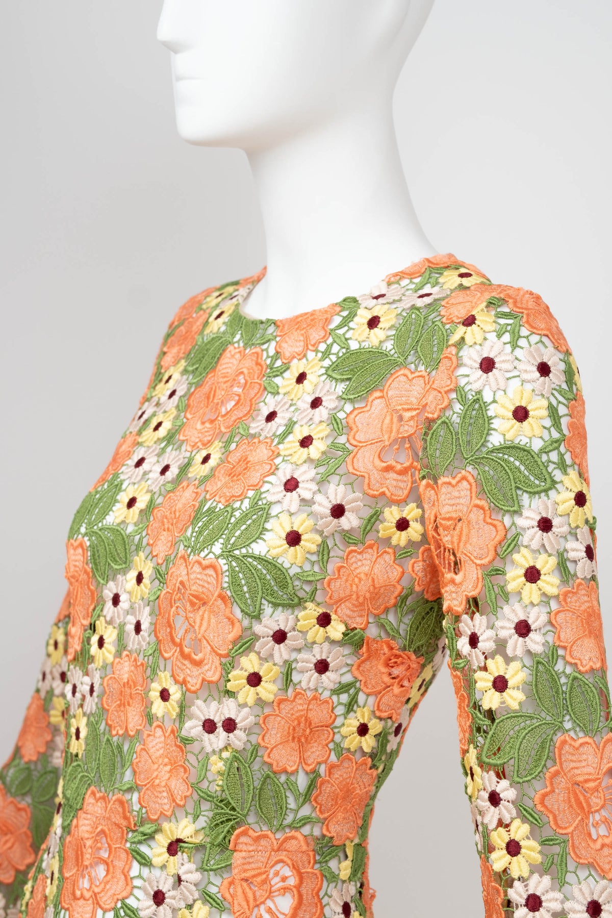 Dolce & Gabbana Multicolor Floral Guipere Lace Long Sleeve Dress Size 42/6