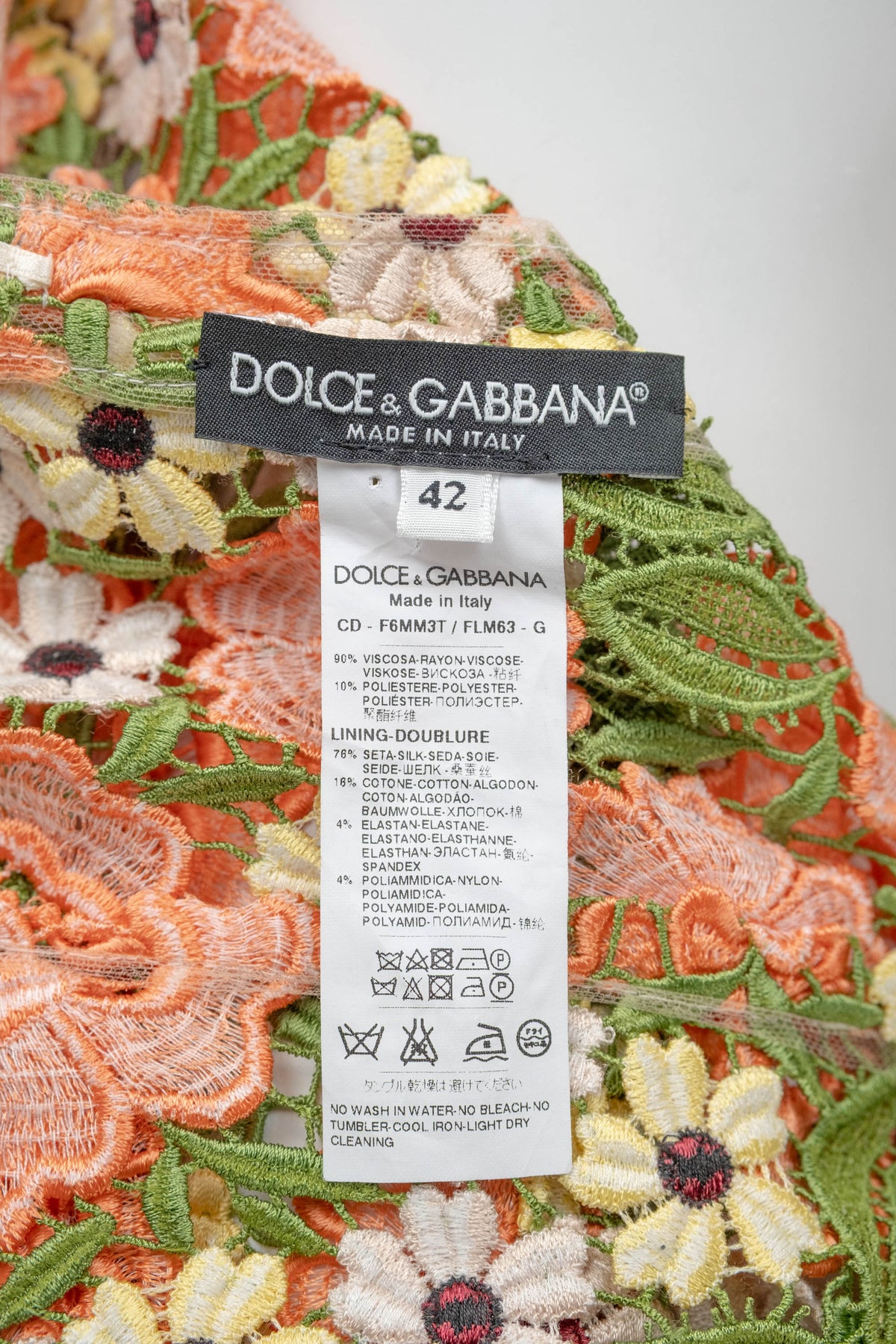 Dolce & Gabbana Multicolor Floral Guipere Lace Long Sleeve Dress Size 42/6
