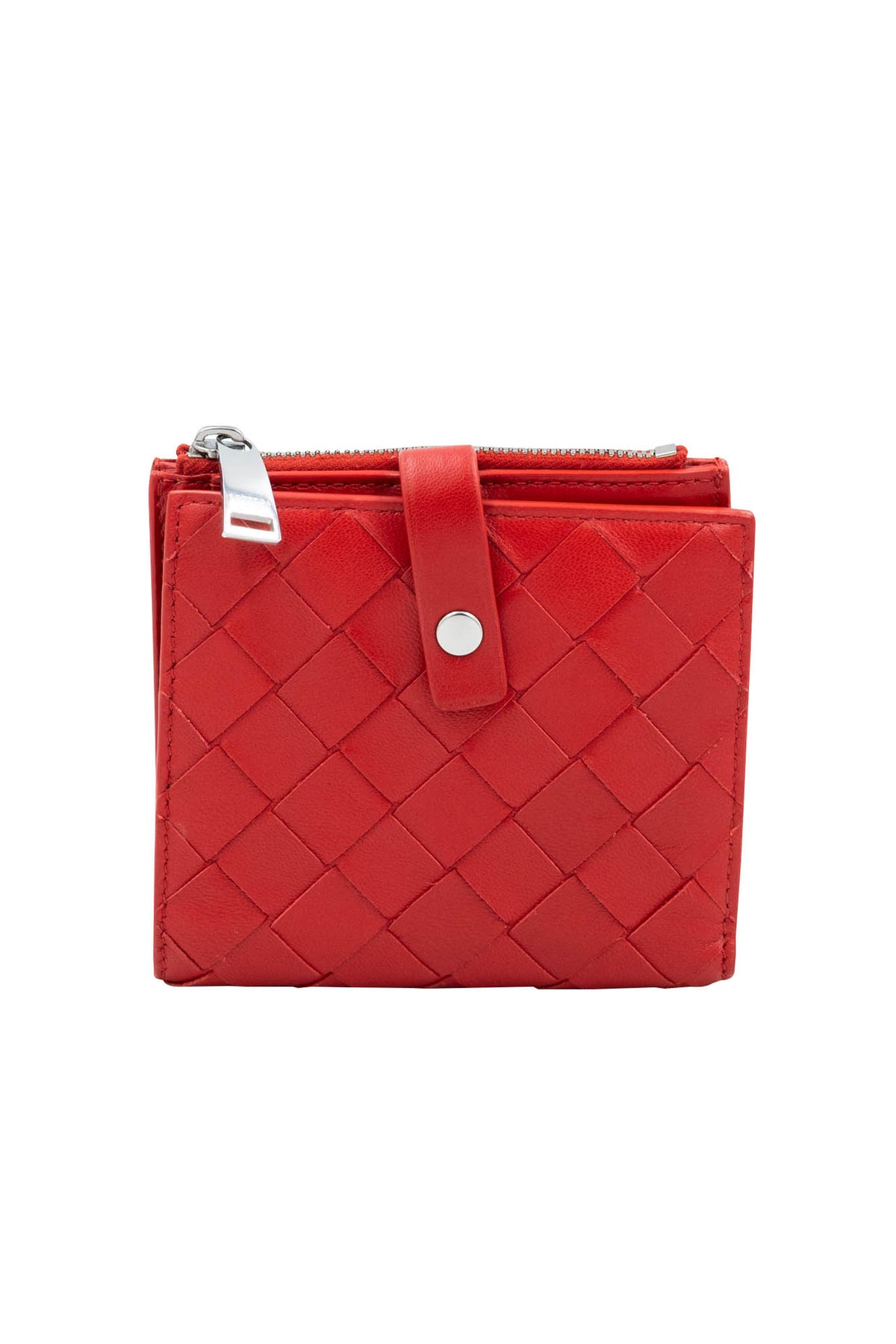 Bottega Veneta Red Square Med Weave Intrecciato Wallet Size Small