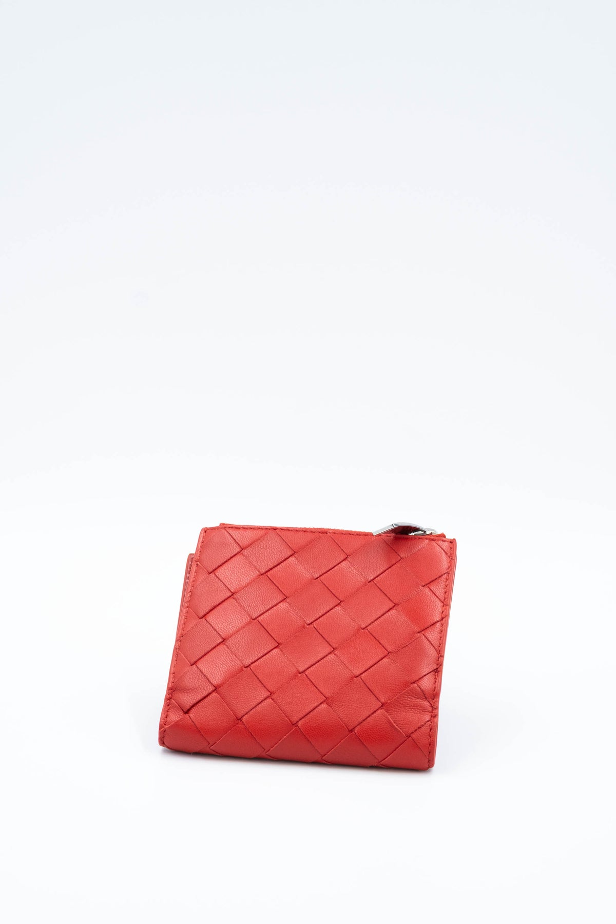 Bottega Veneta Red Square Med Weave Intrecciato Wallet Size Small